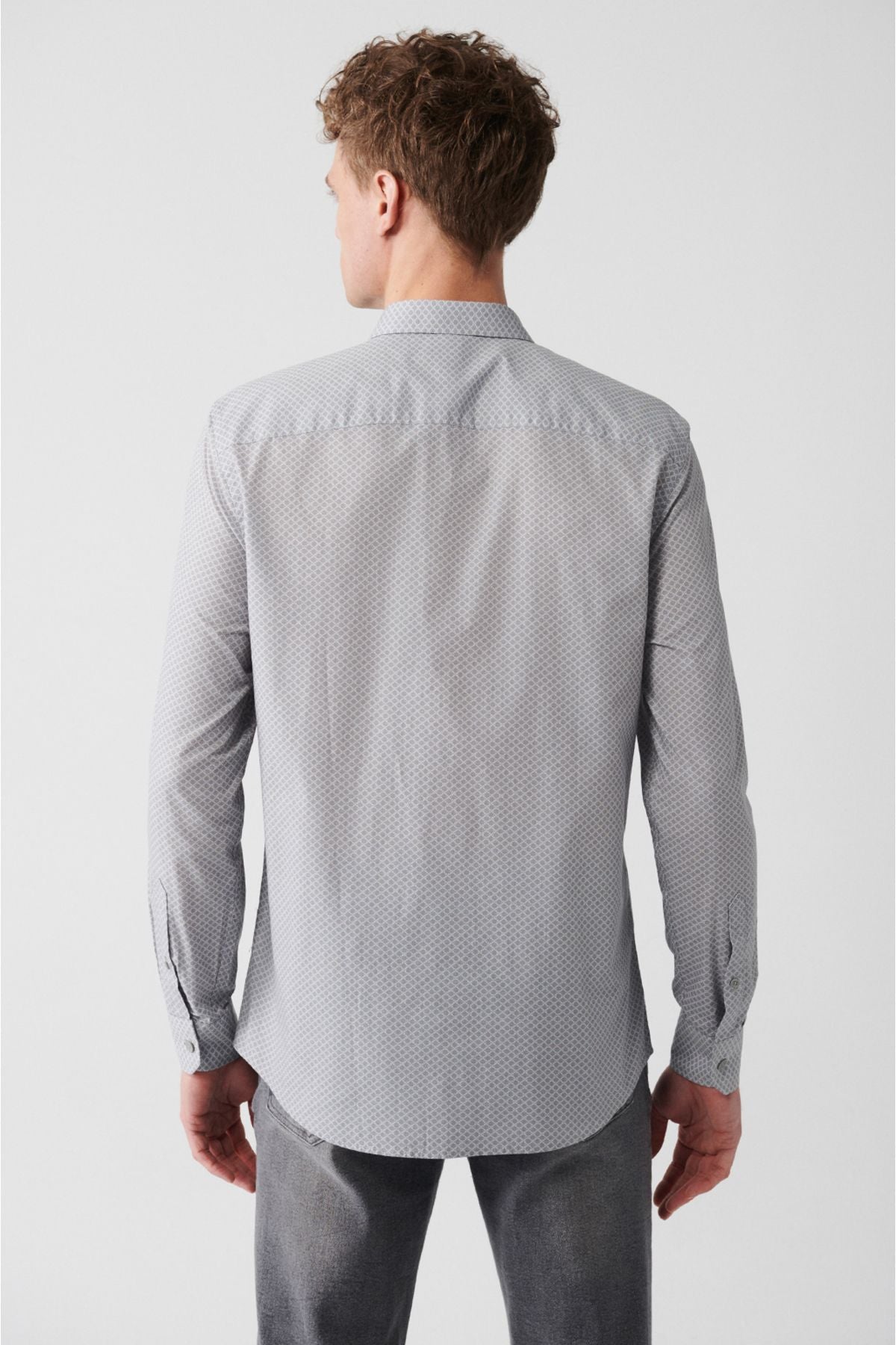 Male Light Gray 100 %Cotton Printed Shirt A31Y2040