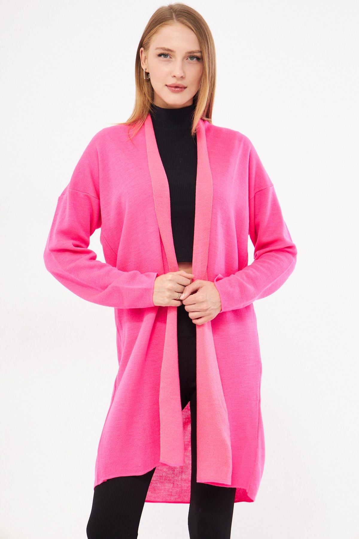 Women's Fuchsia Long Sleeve Thin Triko Cardigan ARM-25K012009