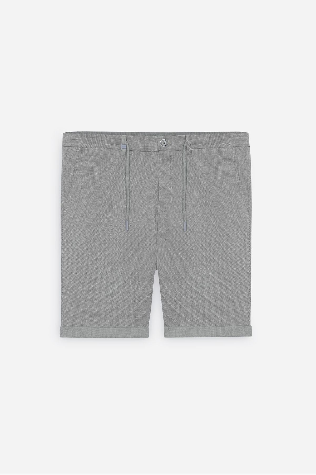 Men's gray slim fit narrow cut waist -tied wafer waist -patterned side pocket shorts