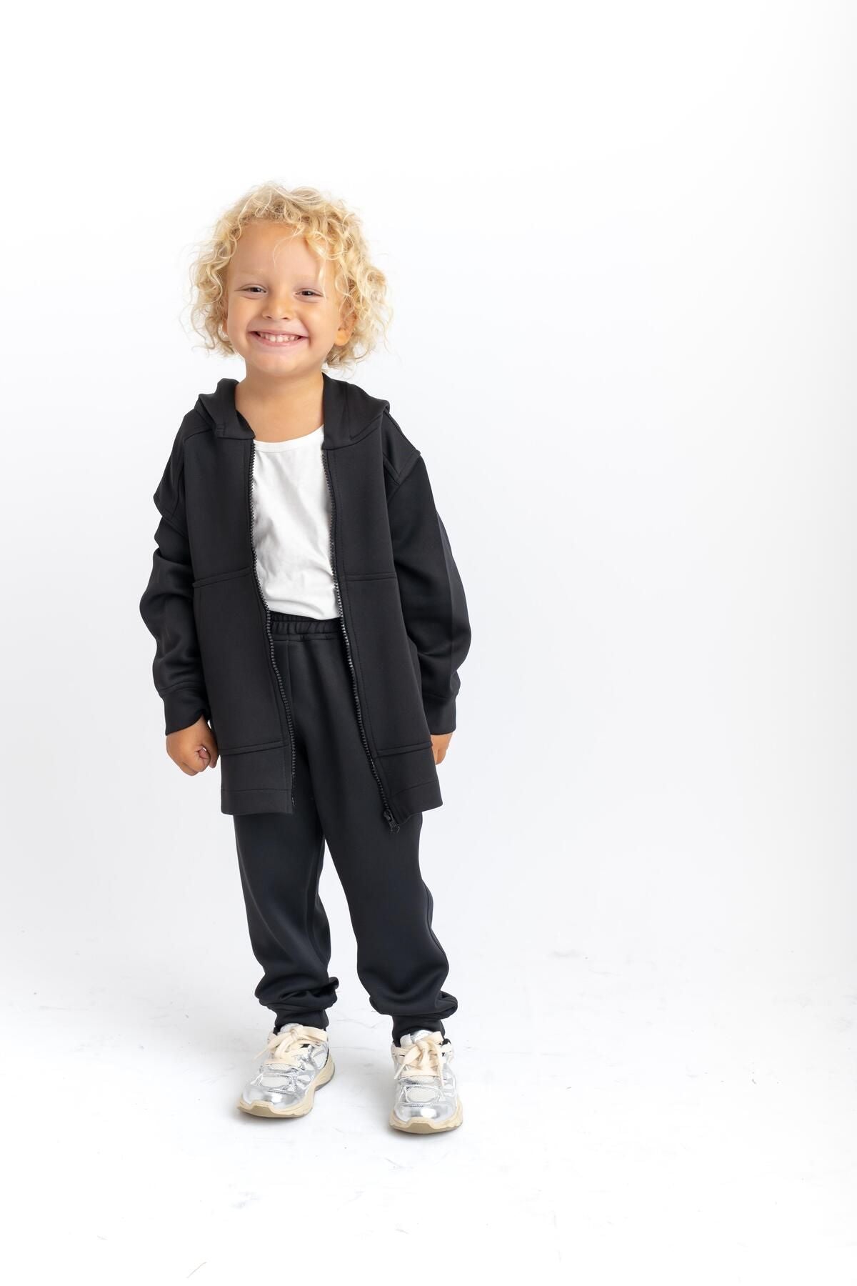 Zippered Kangaroo Pocket Set 2-7 Years Black Black