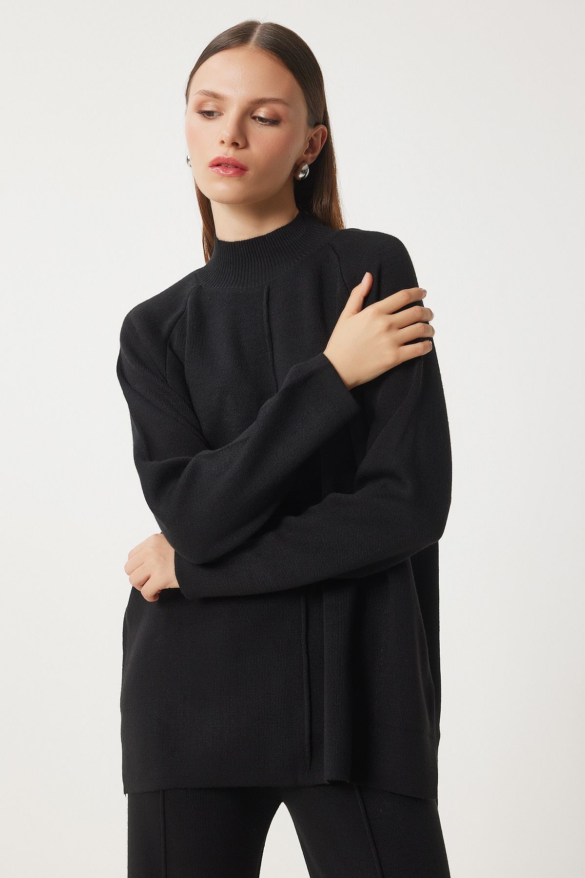 Woman Black Stylish Knitwear Cossack Pants Set Mu00012