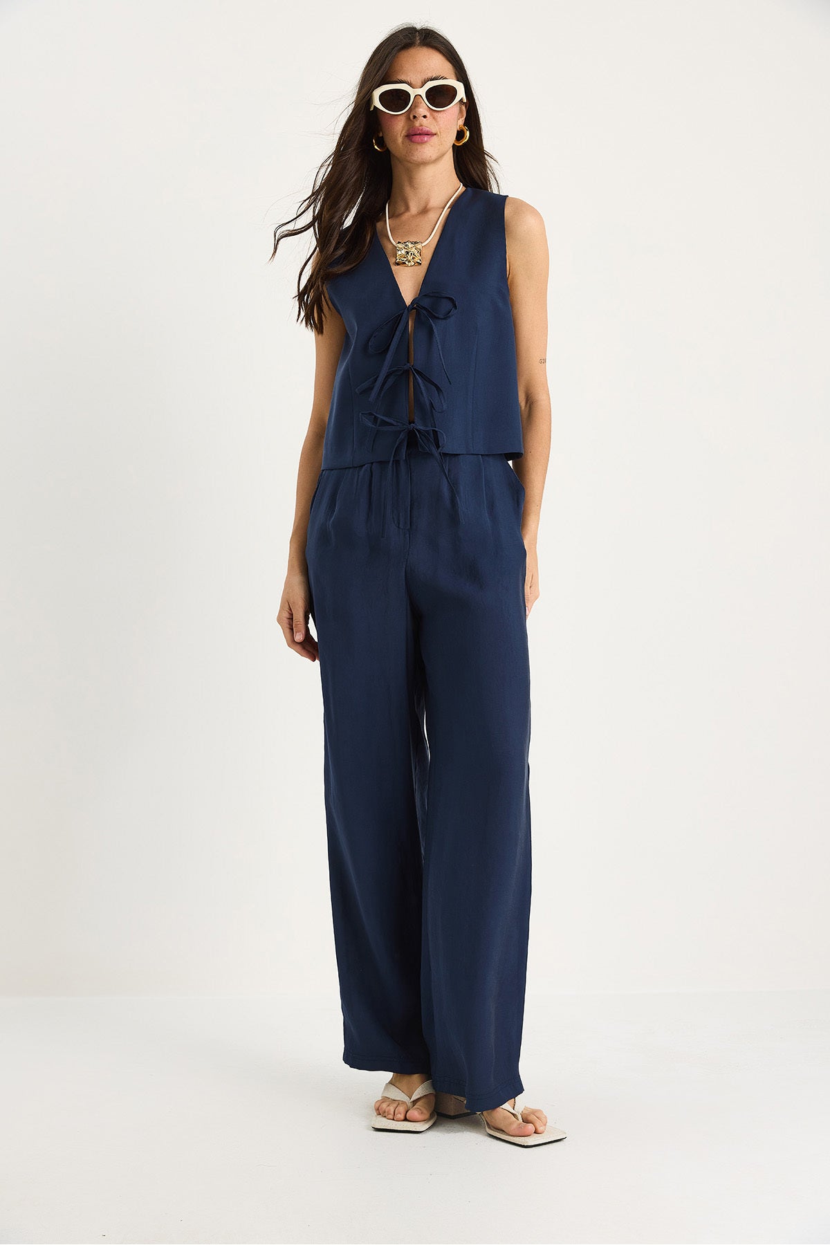 Women's Tie-Up Vest High Waist Modal Bottom-Top Set with Plenty of Trousers 9358 60281071