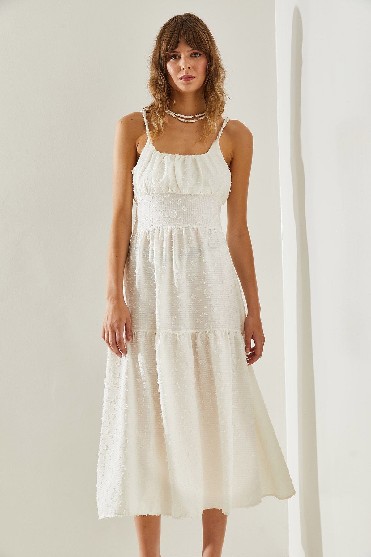 Women's Thin Printed Strap Layered Woven 5616 Dress 60251366