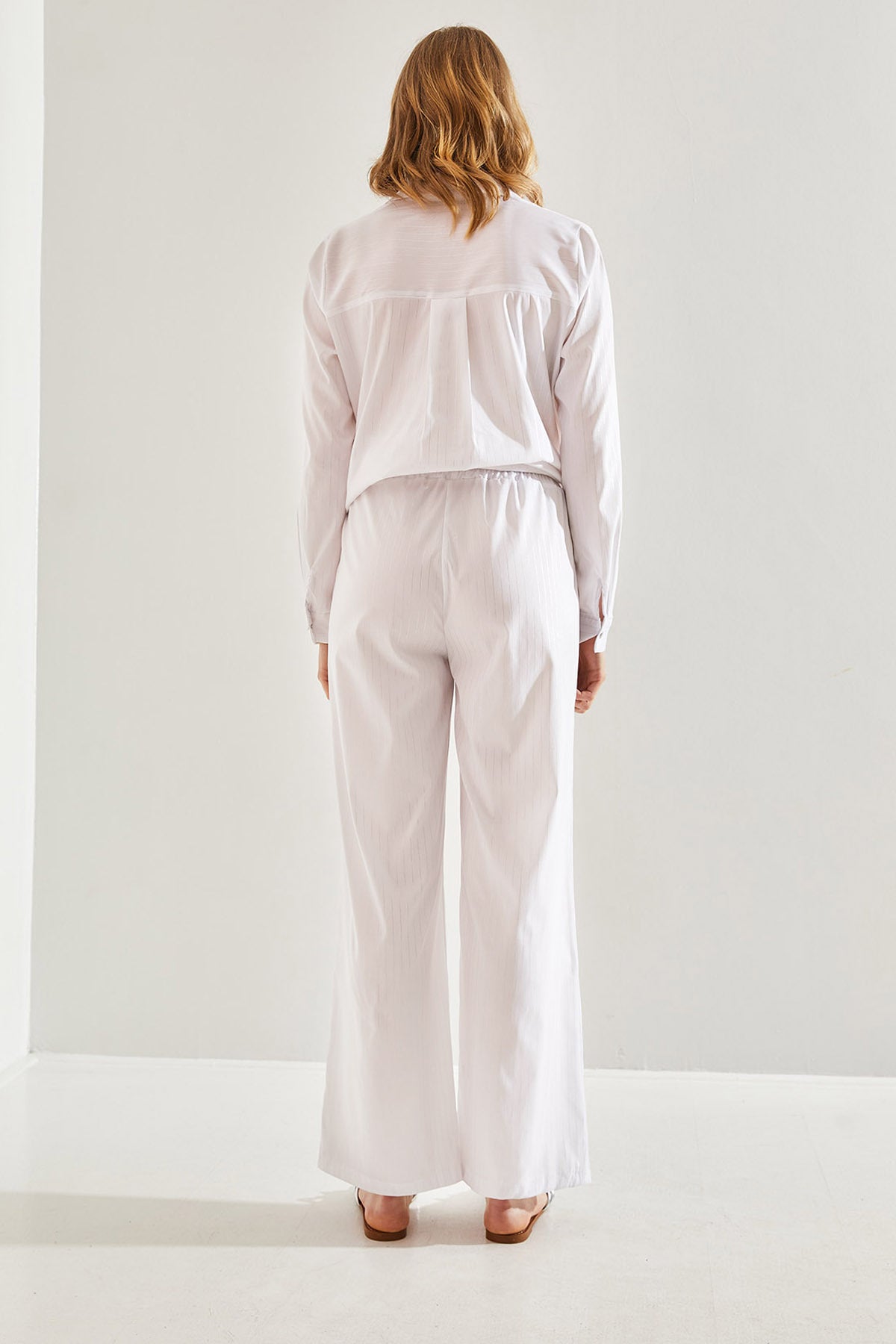 Women's Tie-Front Shiny Striped Trousers 60221021