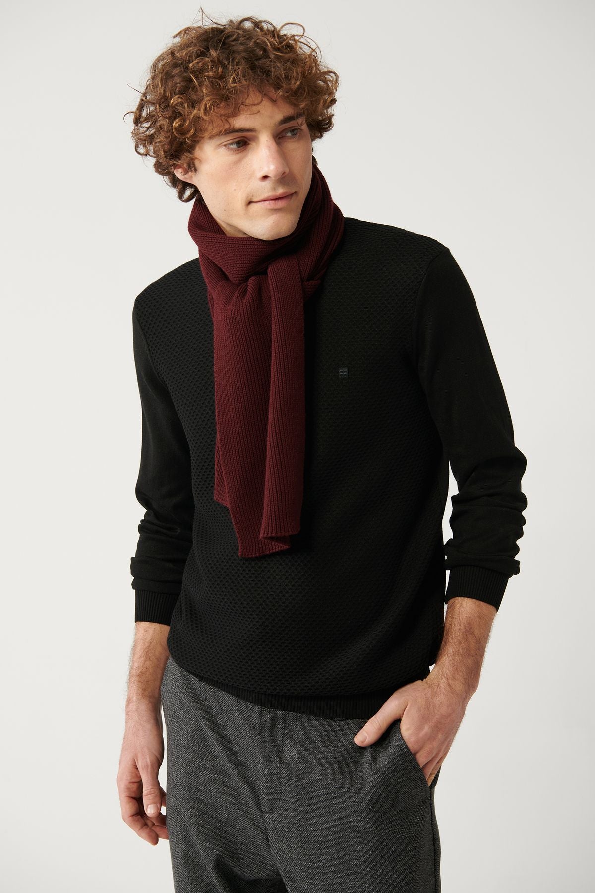 Men's black bike collar cotton knitwear sweater E005105