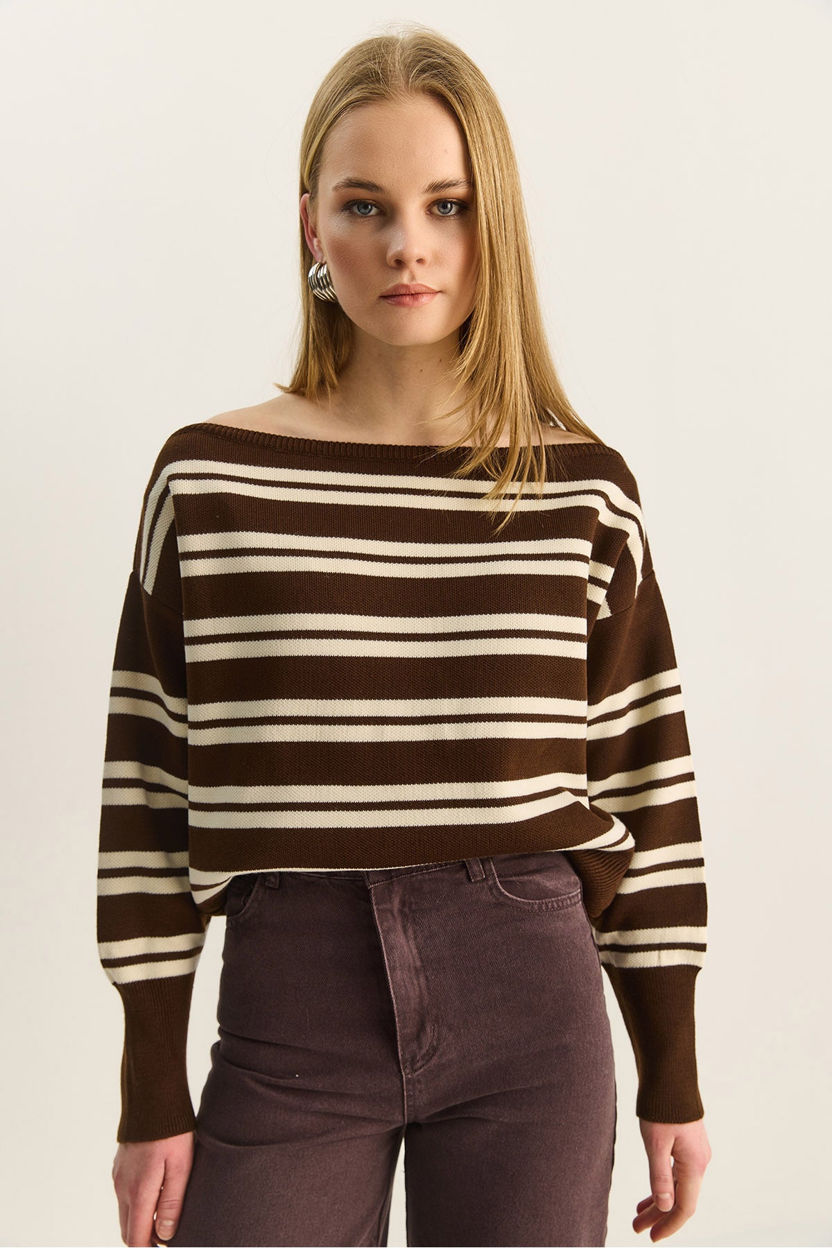 Women's Boat Neck Striped Knitwear Sweater 34105 60283909