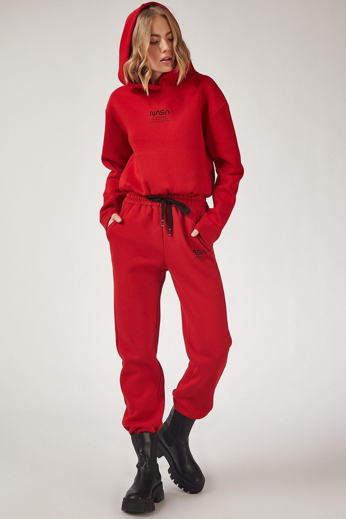 Woman Red NASA printed fleece tracksuit team LD00022