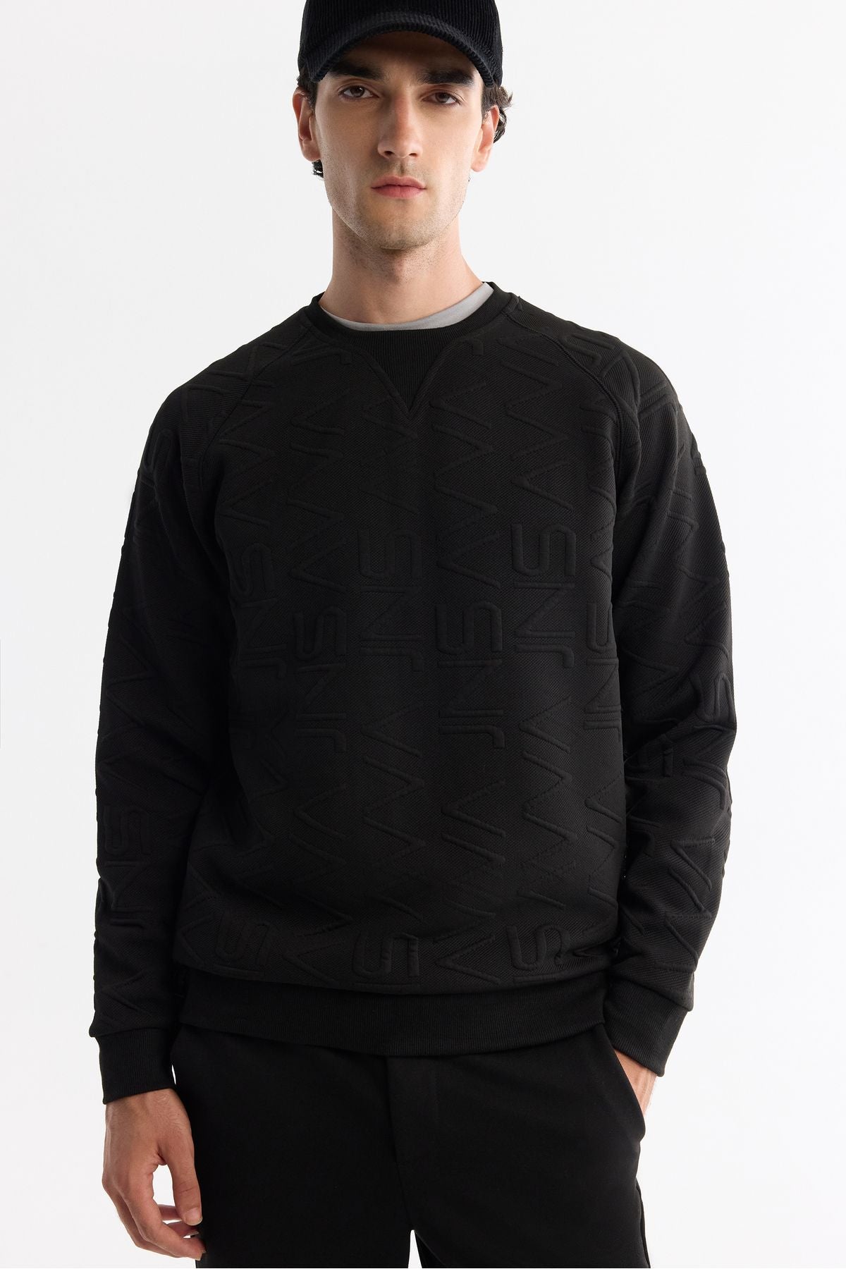 Men's Black Bicycle Collar Printed Sweatshirt A42y1335