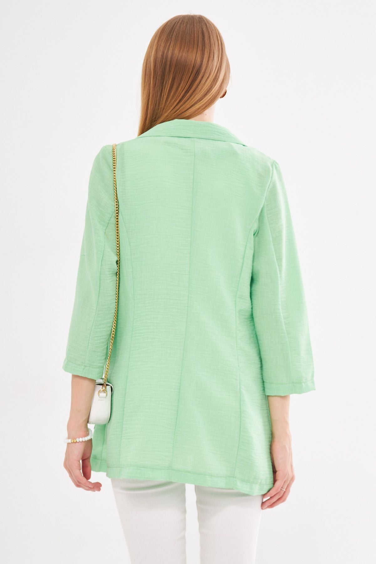 Female Neon Green Linen-Looking Pocket Oversize Jacket ARM-24Y001065