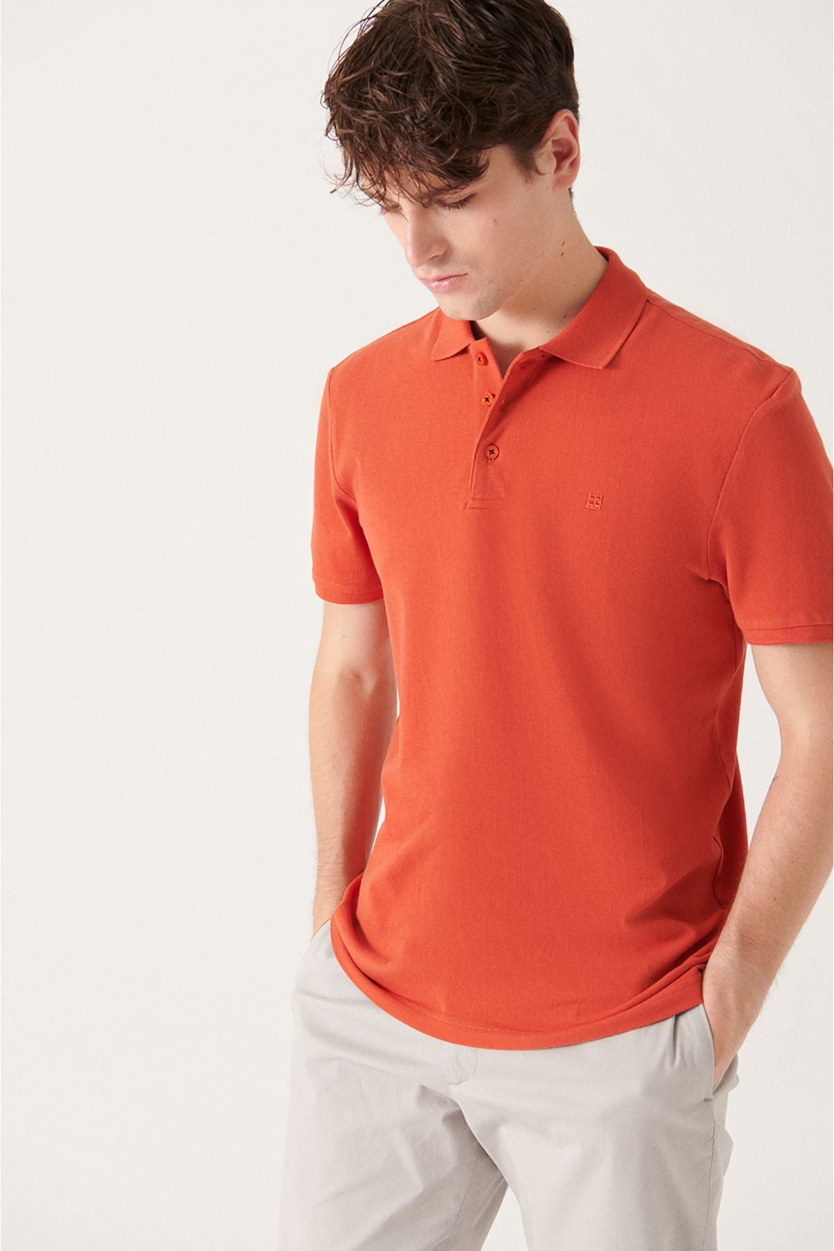 Men's Dark Orange 100 %Cotton Cool Polo Yaka T-Shirt E001004