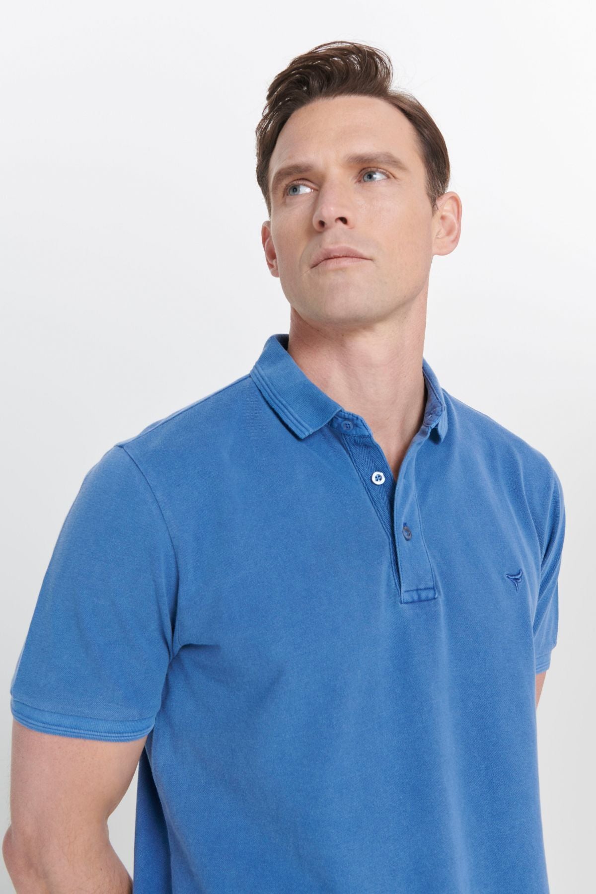 Men's Indigo slim fit narrow cut polo collar 100 %cotton patterned T -shirt