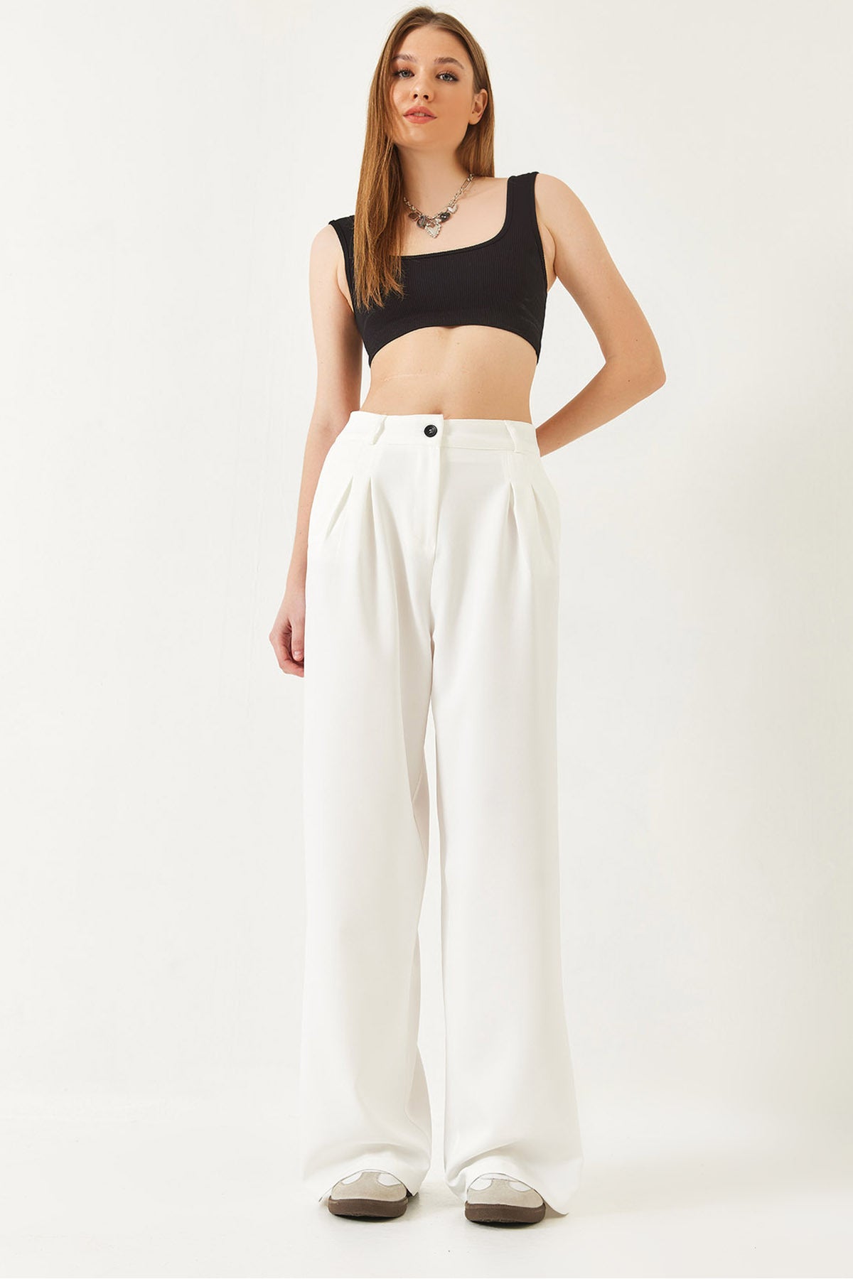 Women's Wide Leg Masculine Woven Trousers 60271019