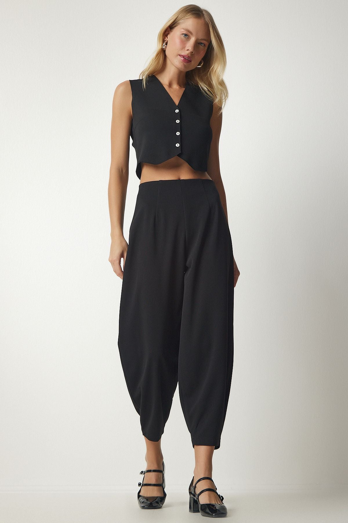Female black pliers woven shalwar pants to00099