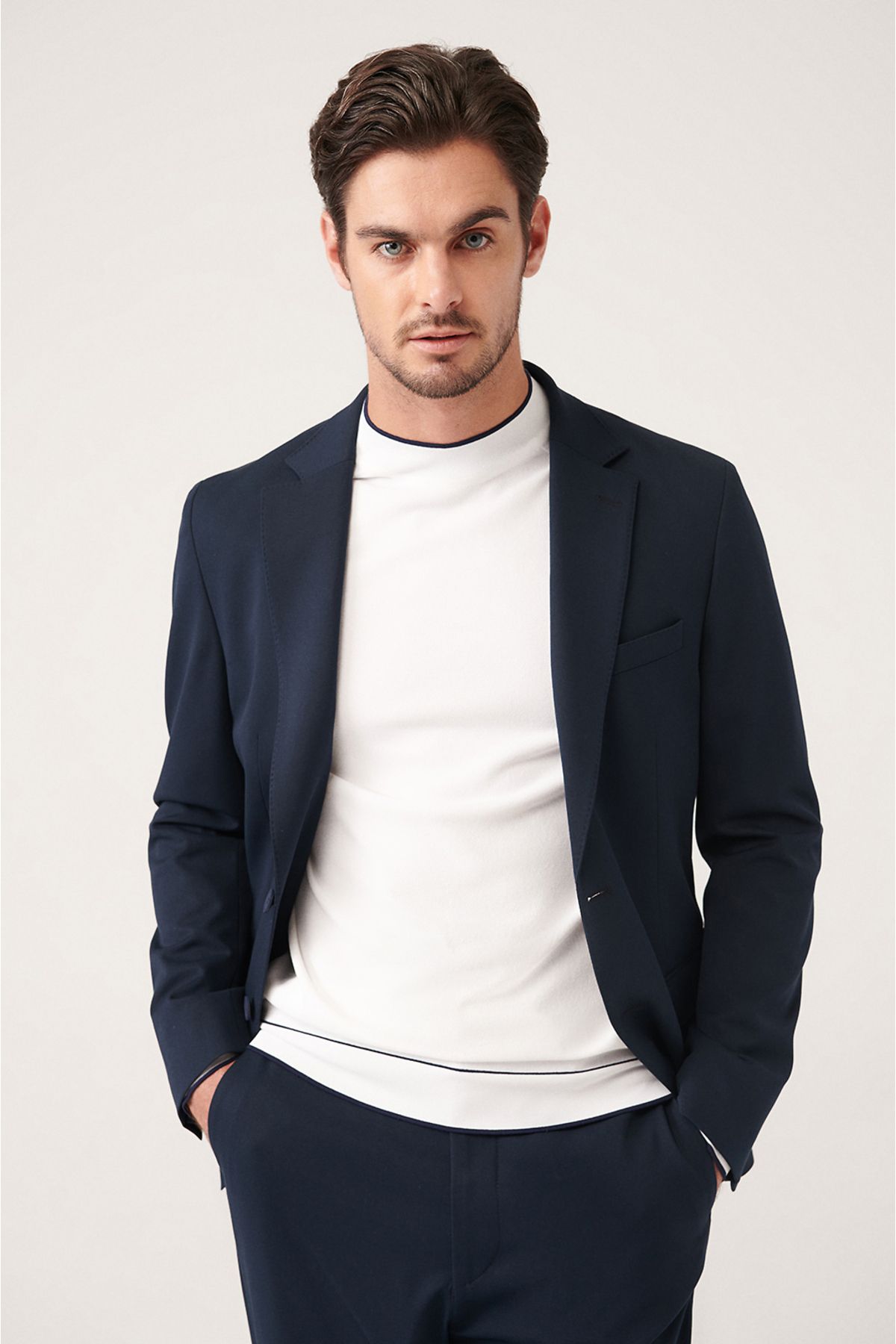 Men's Navy Blue Primer Bi-Stretch Double Slit Jacket A31y4000