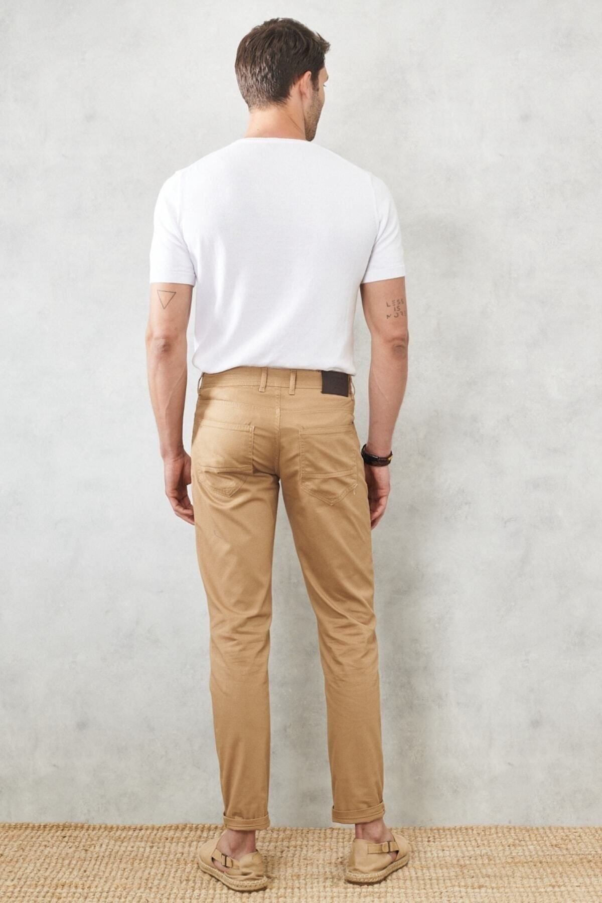 Men's Camel Slim Fit Narrow Cut 5 Pocket Flexible Chino Pants