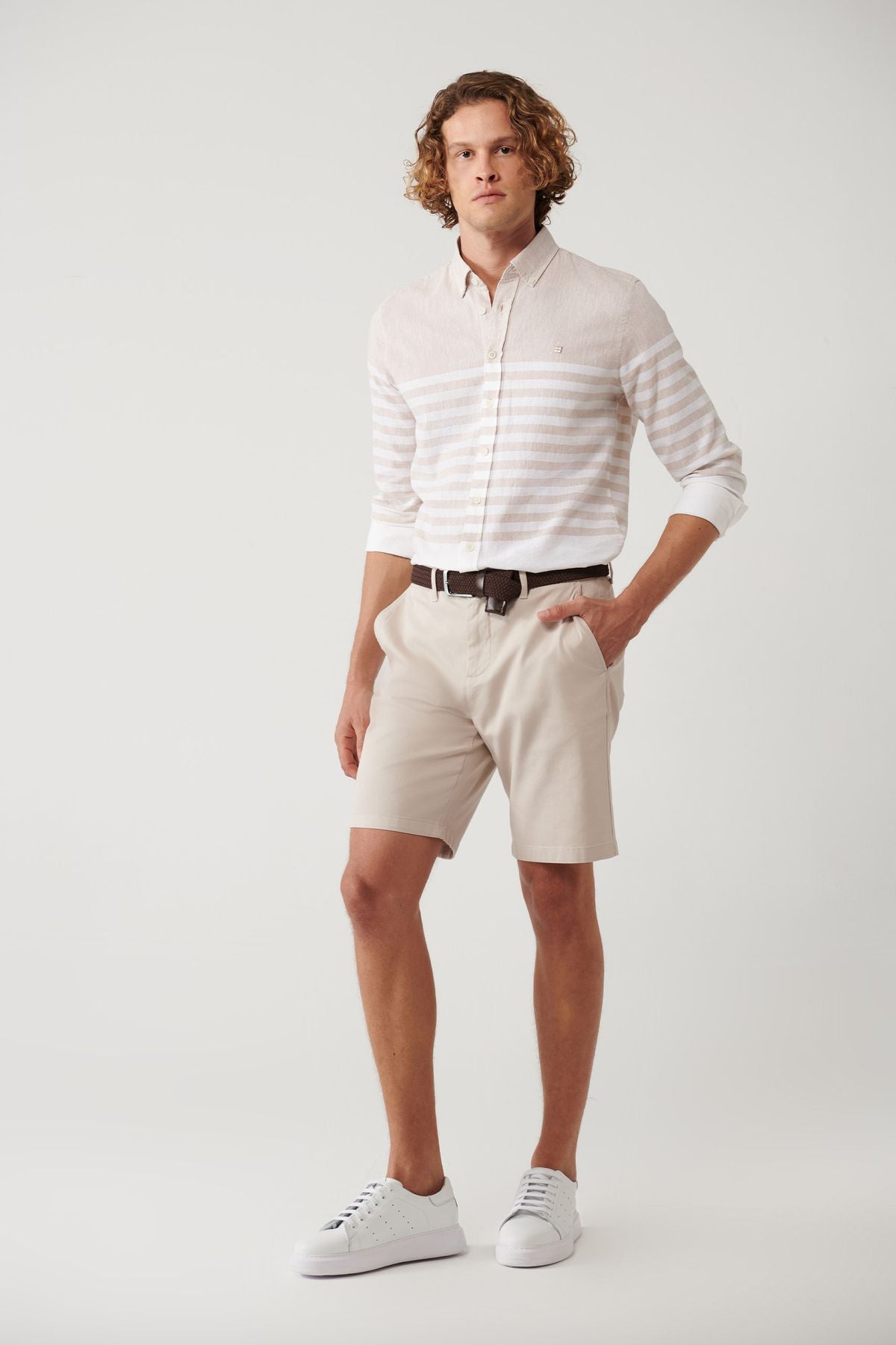 Men's Beige Flexible Patara Chino Kanvas Short B003730