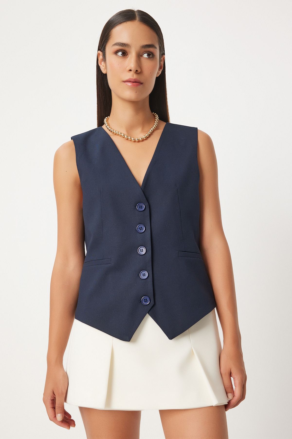 Woman Navy Blue V -Yaka Viscose Vest To00145