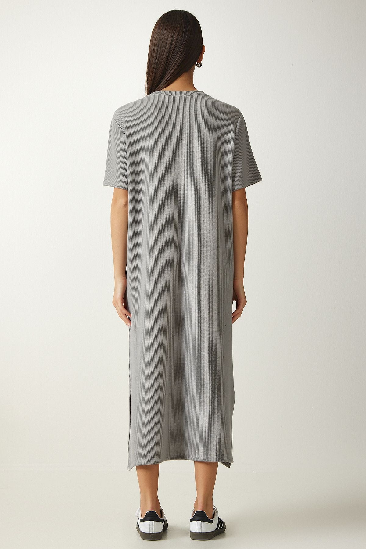 Female Gray Bicycle Collar Knitted Wick Dress DZ00111