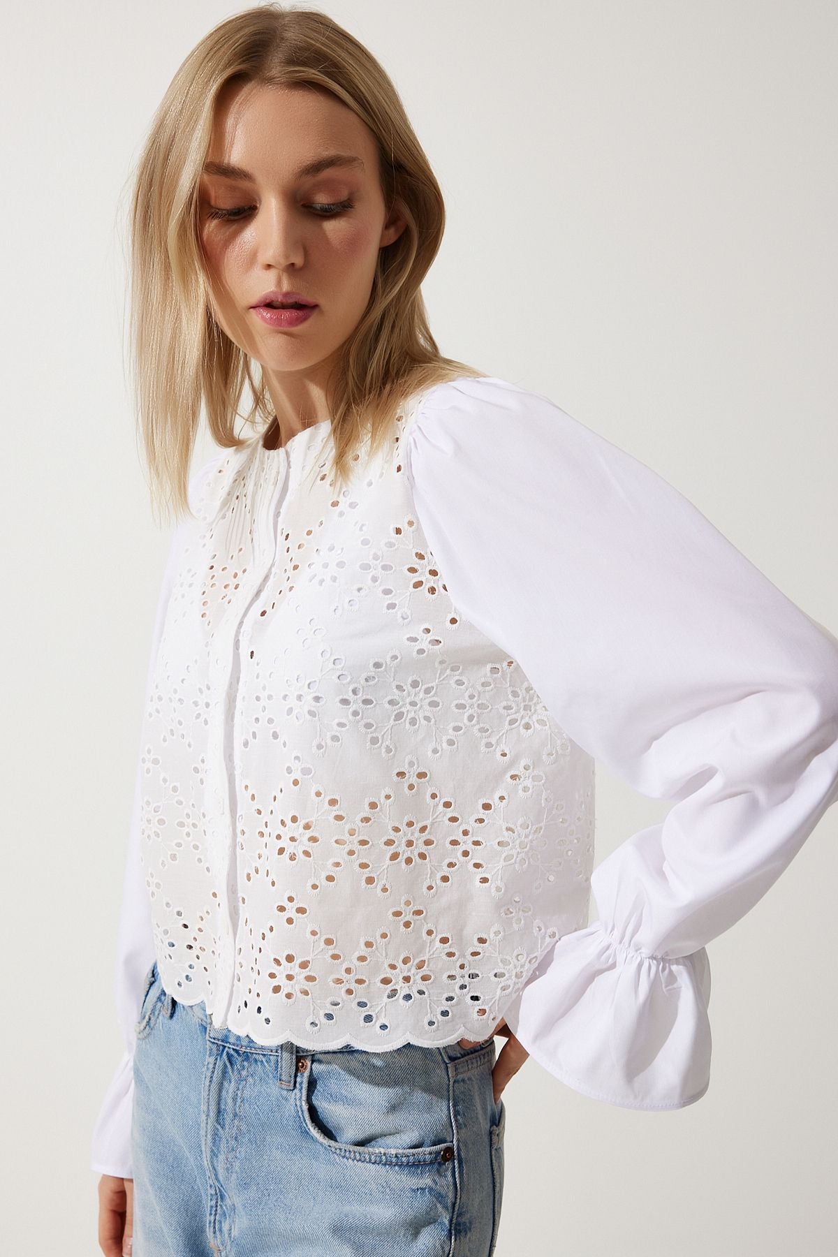 Woman White Volan Fista Poplin Shirt to00137