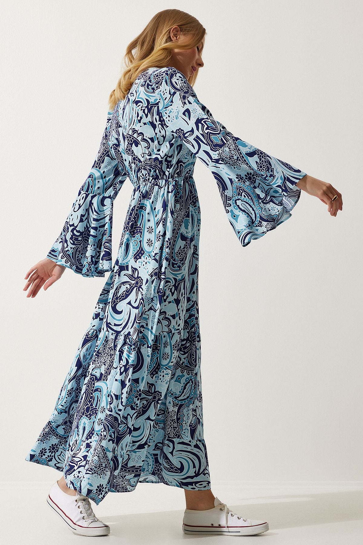 Women's Sky Blue Patterned Summer Visose Dress DD01303