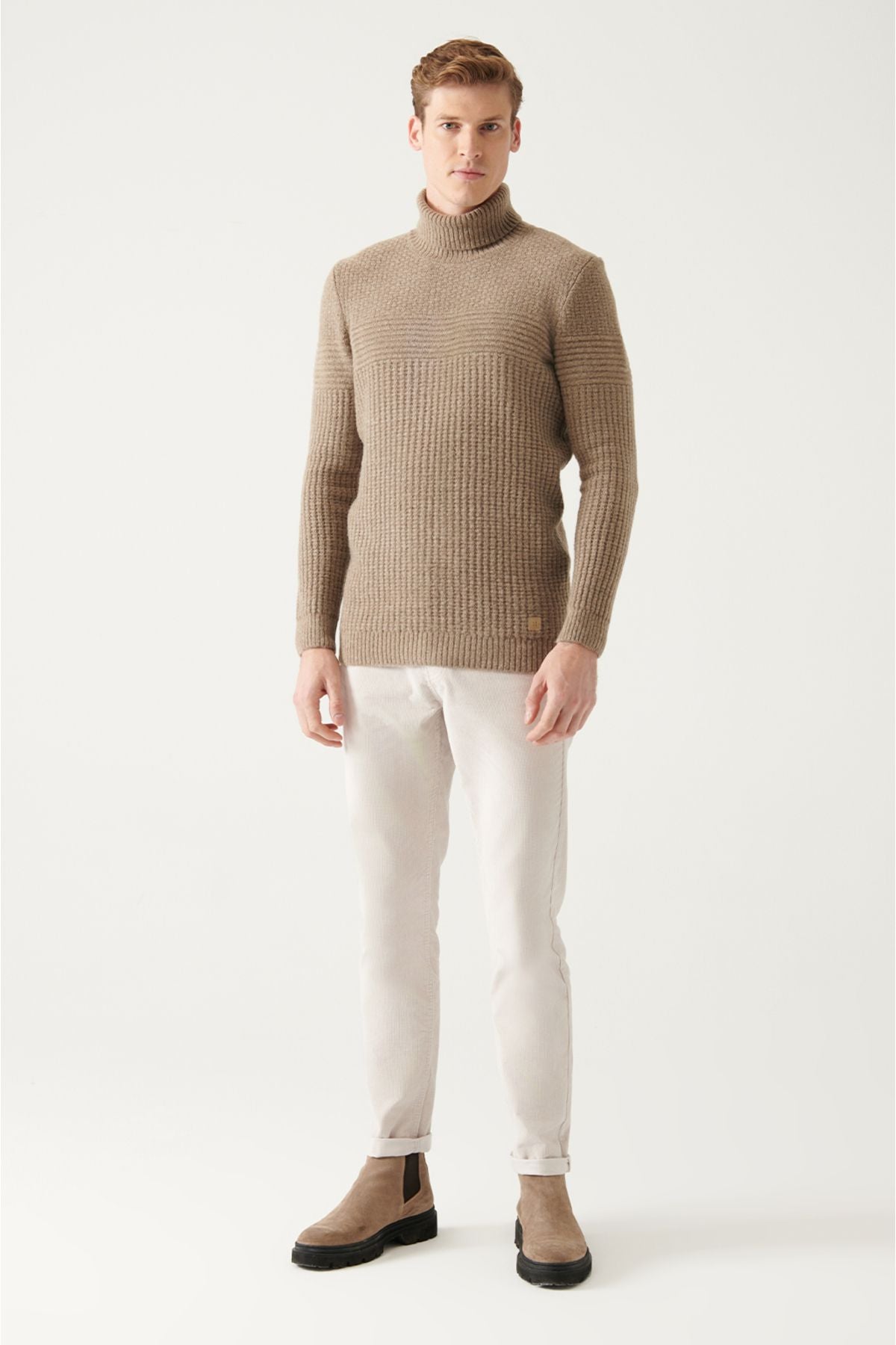 Men's Mink Full Fisherman Collar Tissue Knitwear Sweater A22Y5023