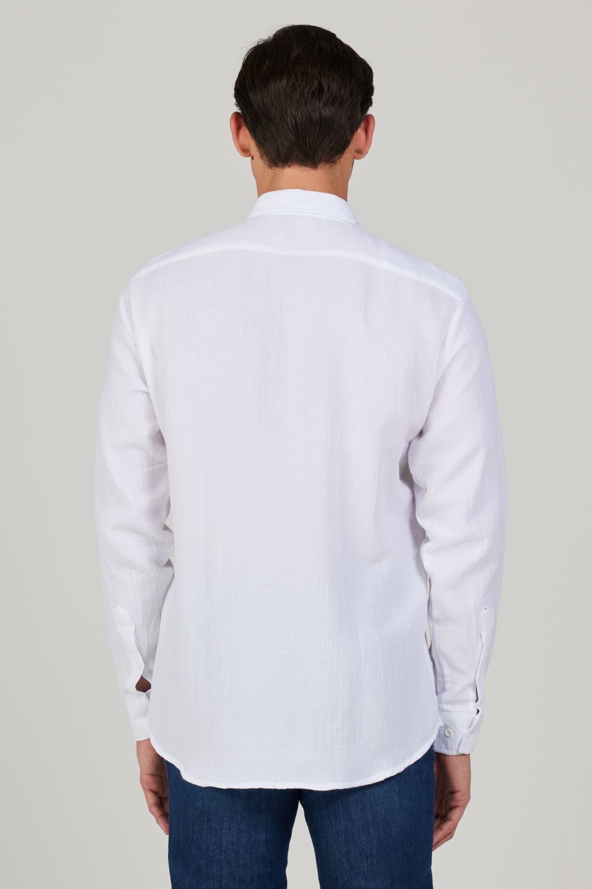 Men's White Comfort Fit Wide Classic Collar 100 %Cotton Muslin Shirt
