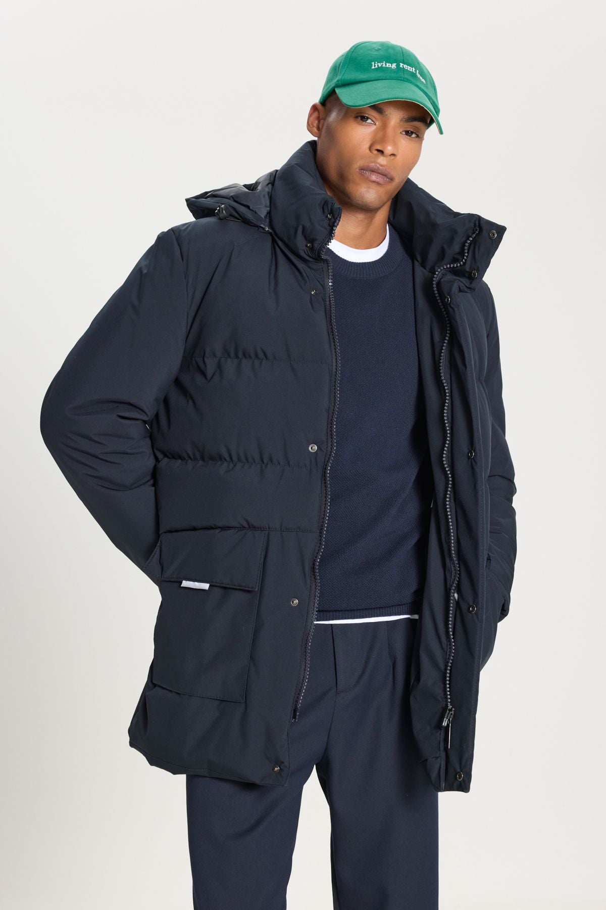 Men's navy blue standard fit normal cutting hood