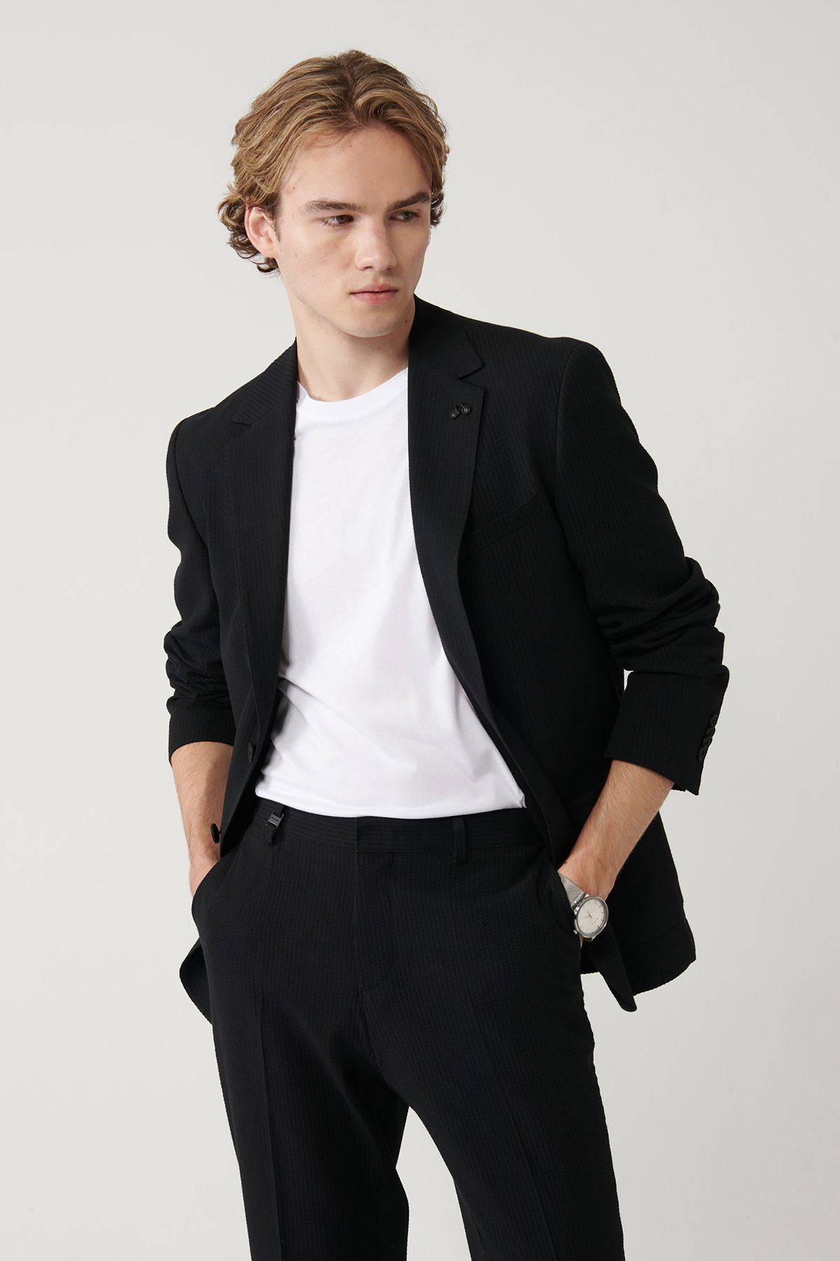 Men's black slit -free flexible fabric jacket A41y4000