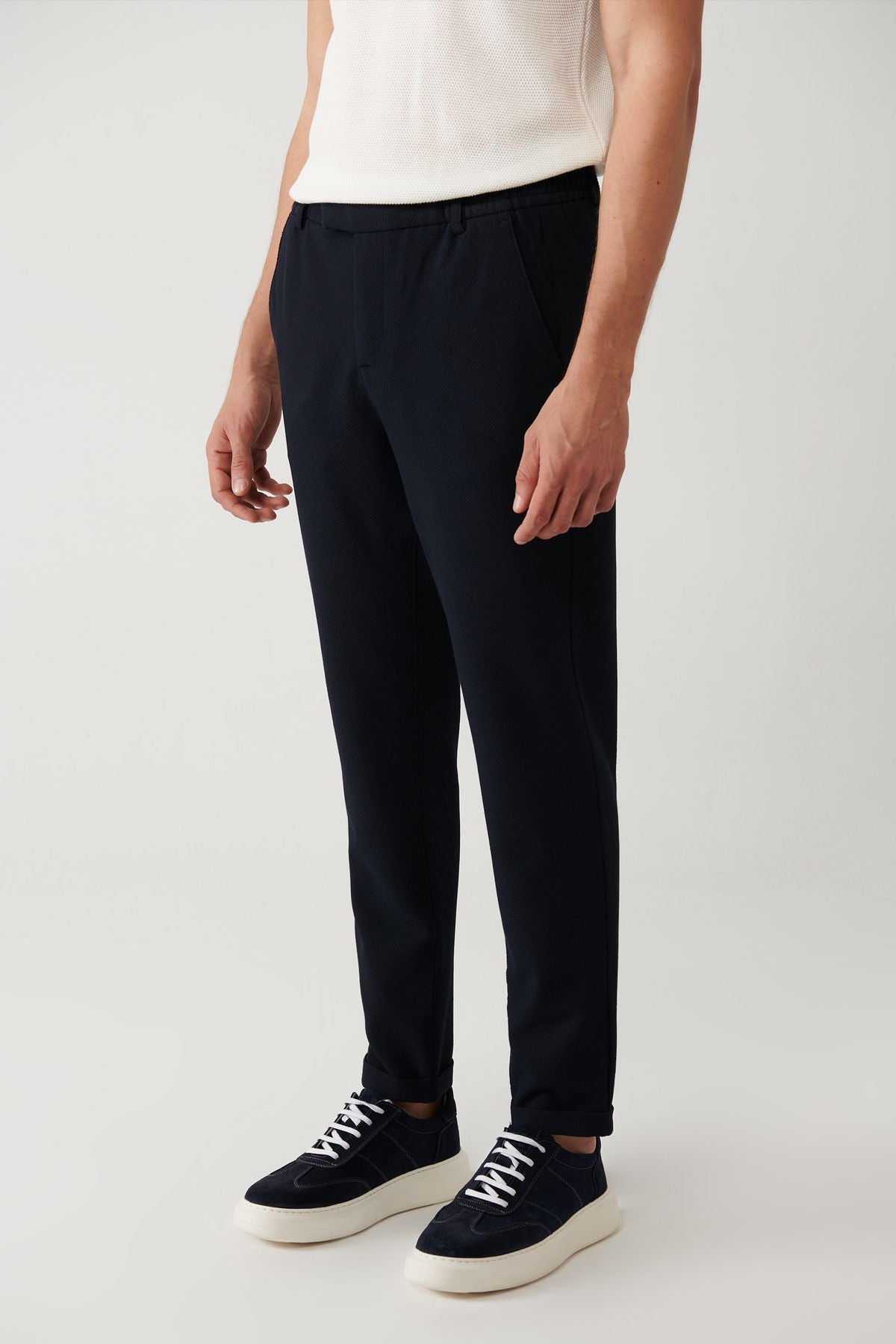Men's Navy Blue Waist Waist Waithful Chino Pants B003033