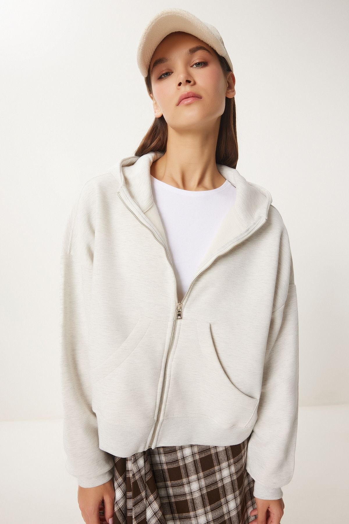 Female Gray Melanj Hooded Zippered Sweatshirt CV00045