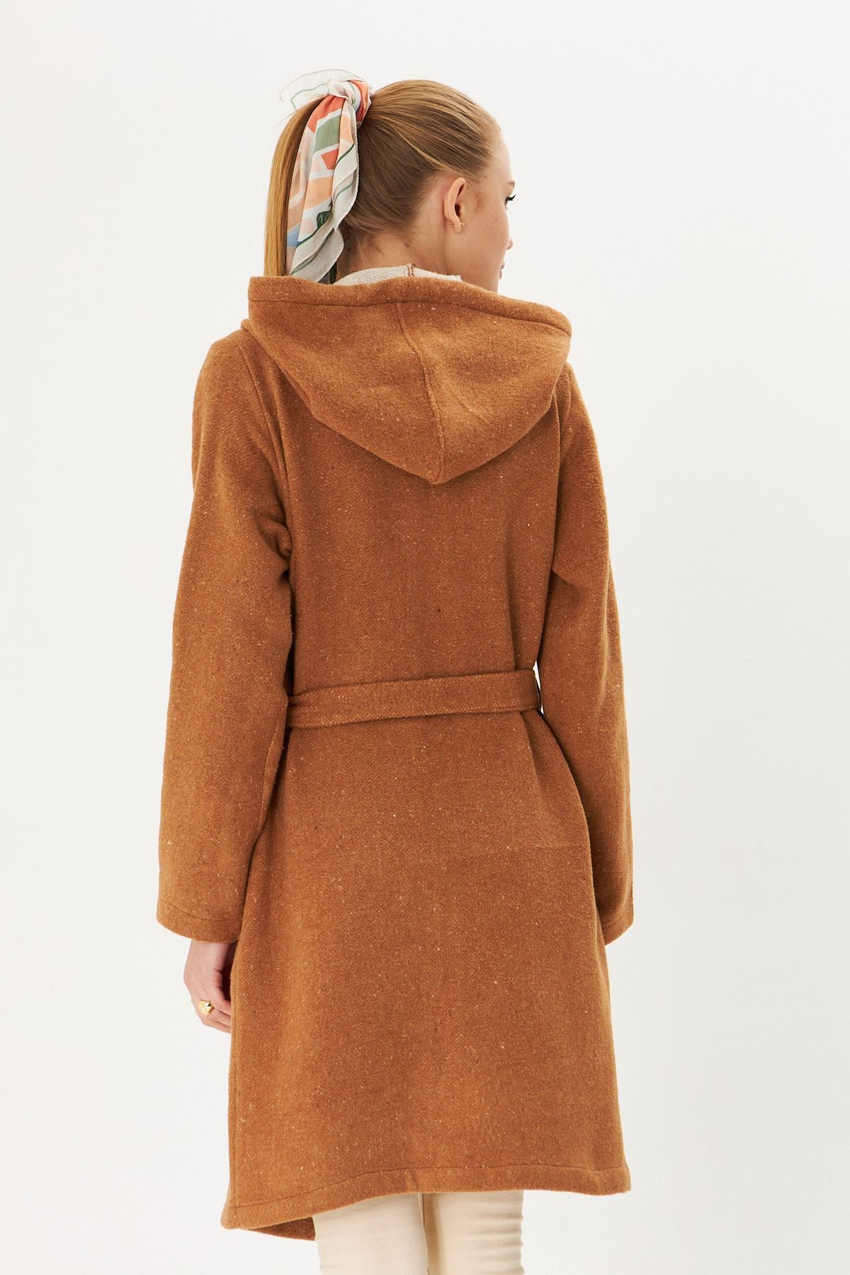 Woman Taba Hooded Waist Tie Mobile Detailed Coat Arm-25k001054