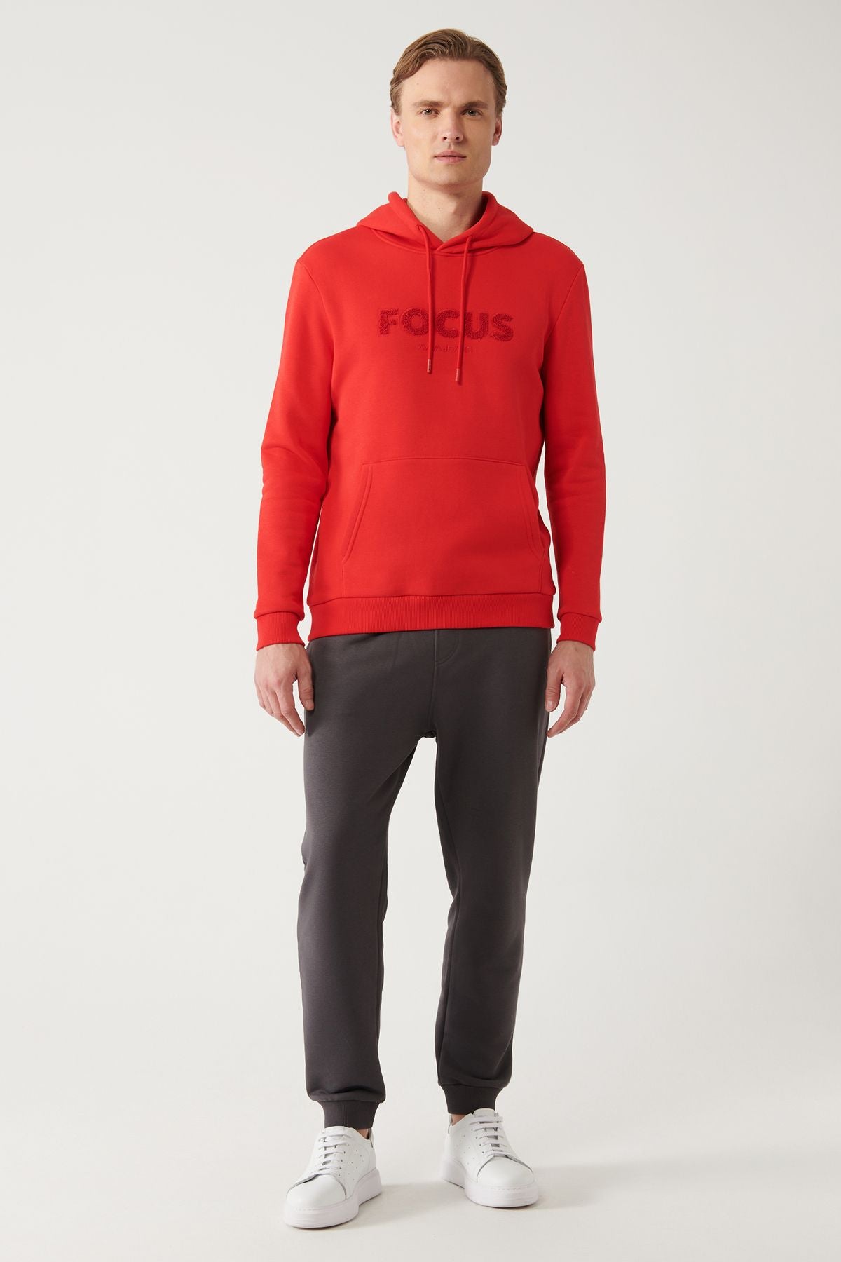 Men's red hooded 3 -to -bang kangaroo pocket with Sweatshirt A32y1193
