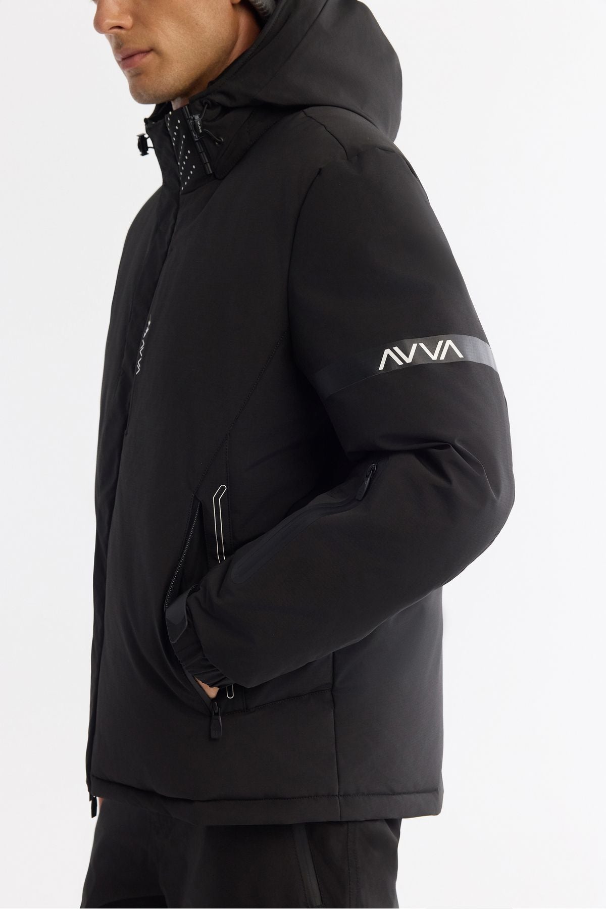 Men's black hooded water repulsion windproof -20 degrees resistant swelling ski coat A42y6159