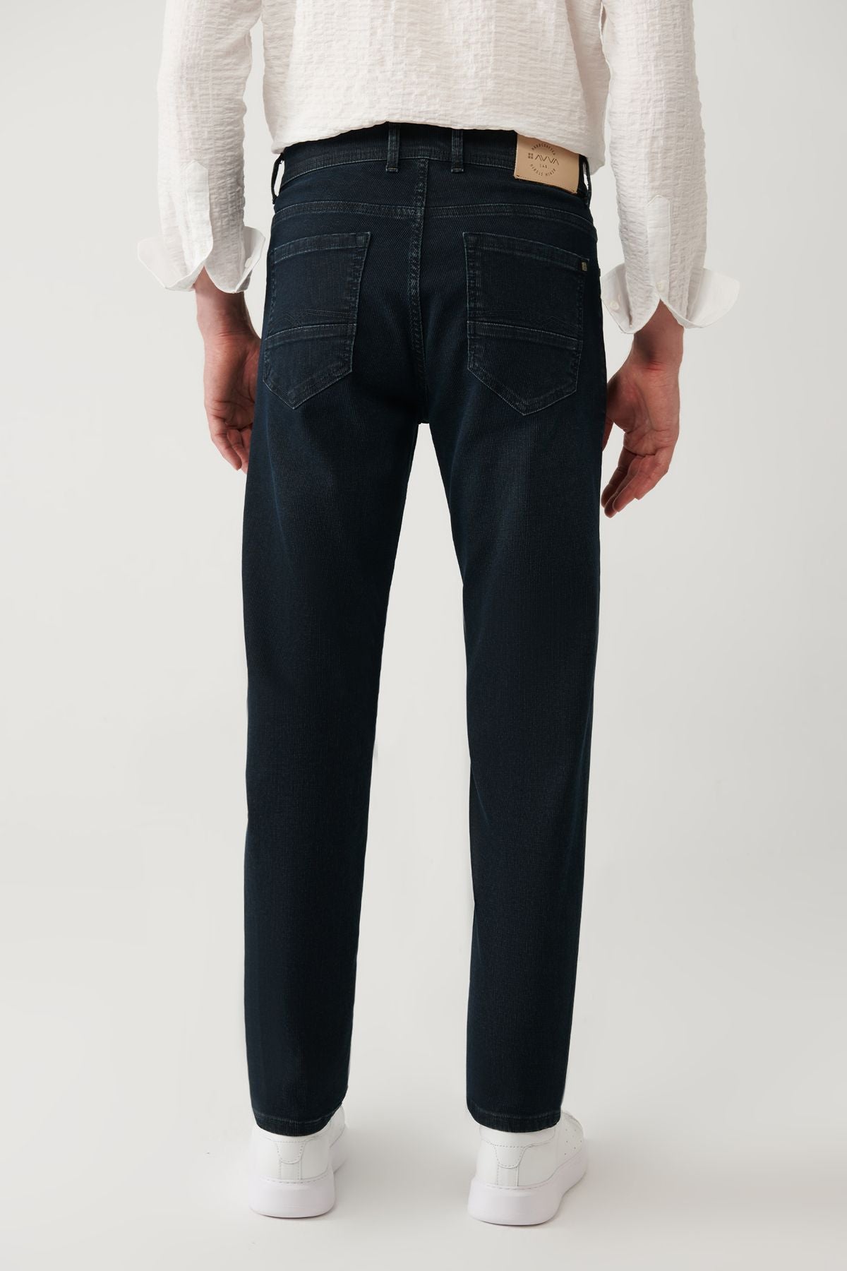 Men's navy blue tumbled washing Jean pants A41y3510