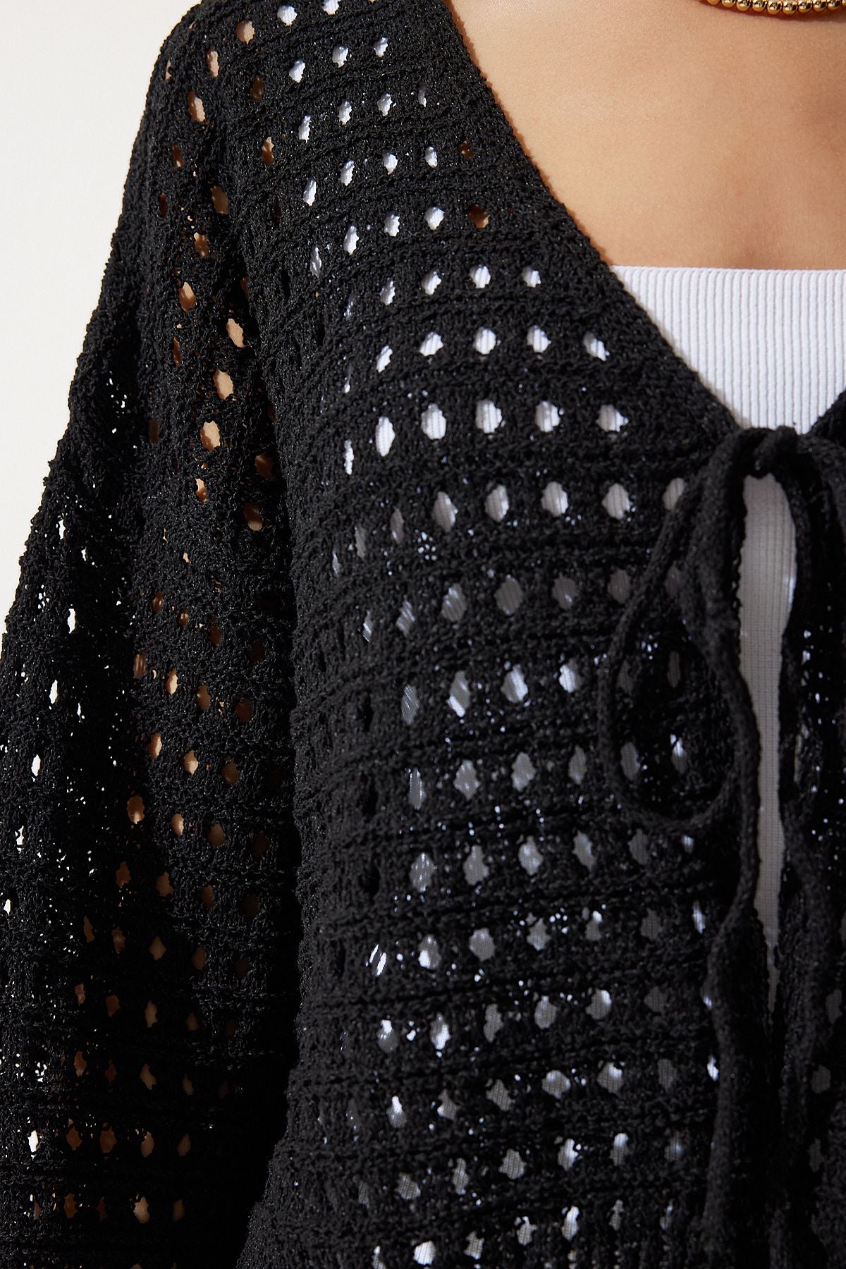Female Black Perforated Seasonal Triko Cardigan CI00105