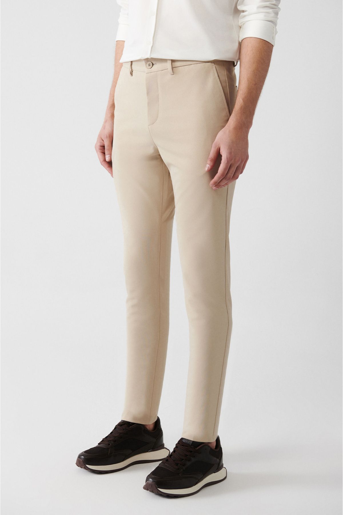 Men's Beige Side Amest Jersey Fabric Pants B003200