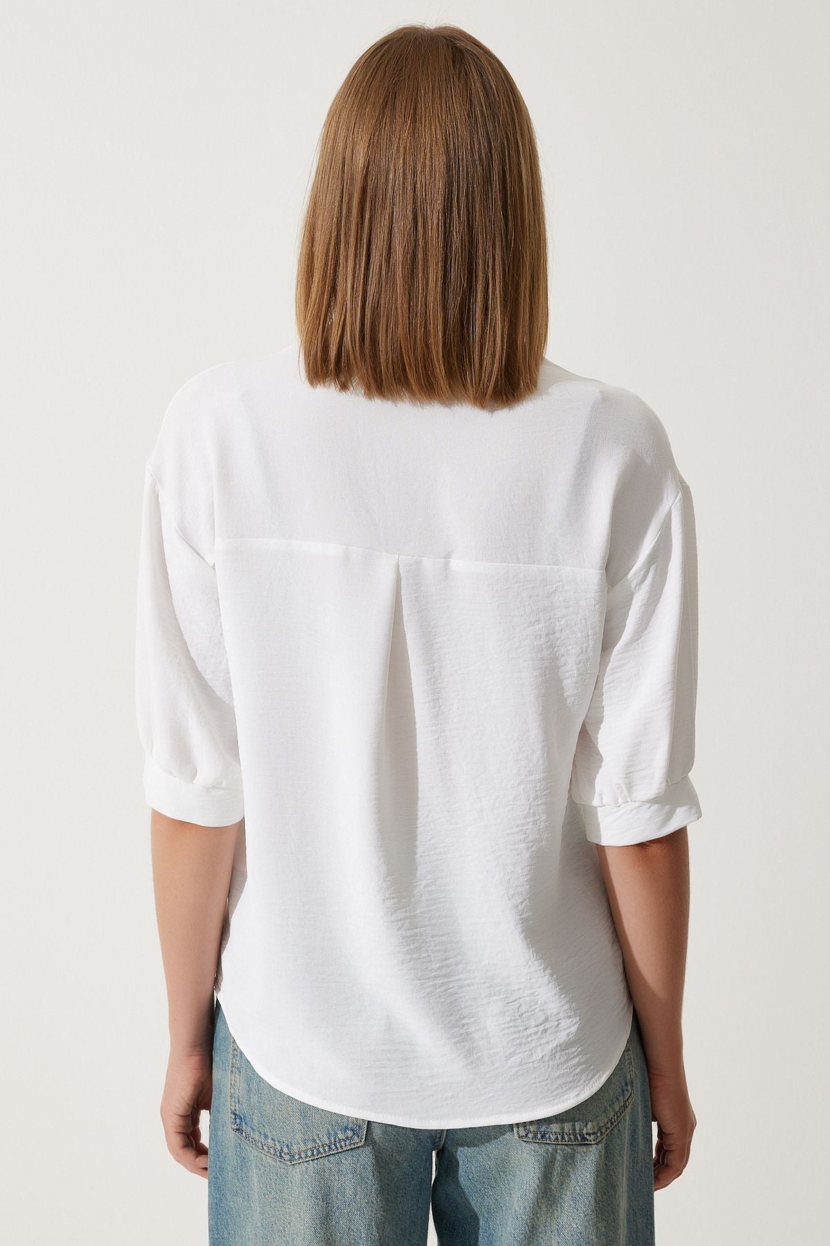 Female white balloon sleeve linen Ayrrin shirt DD01321