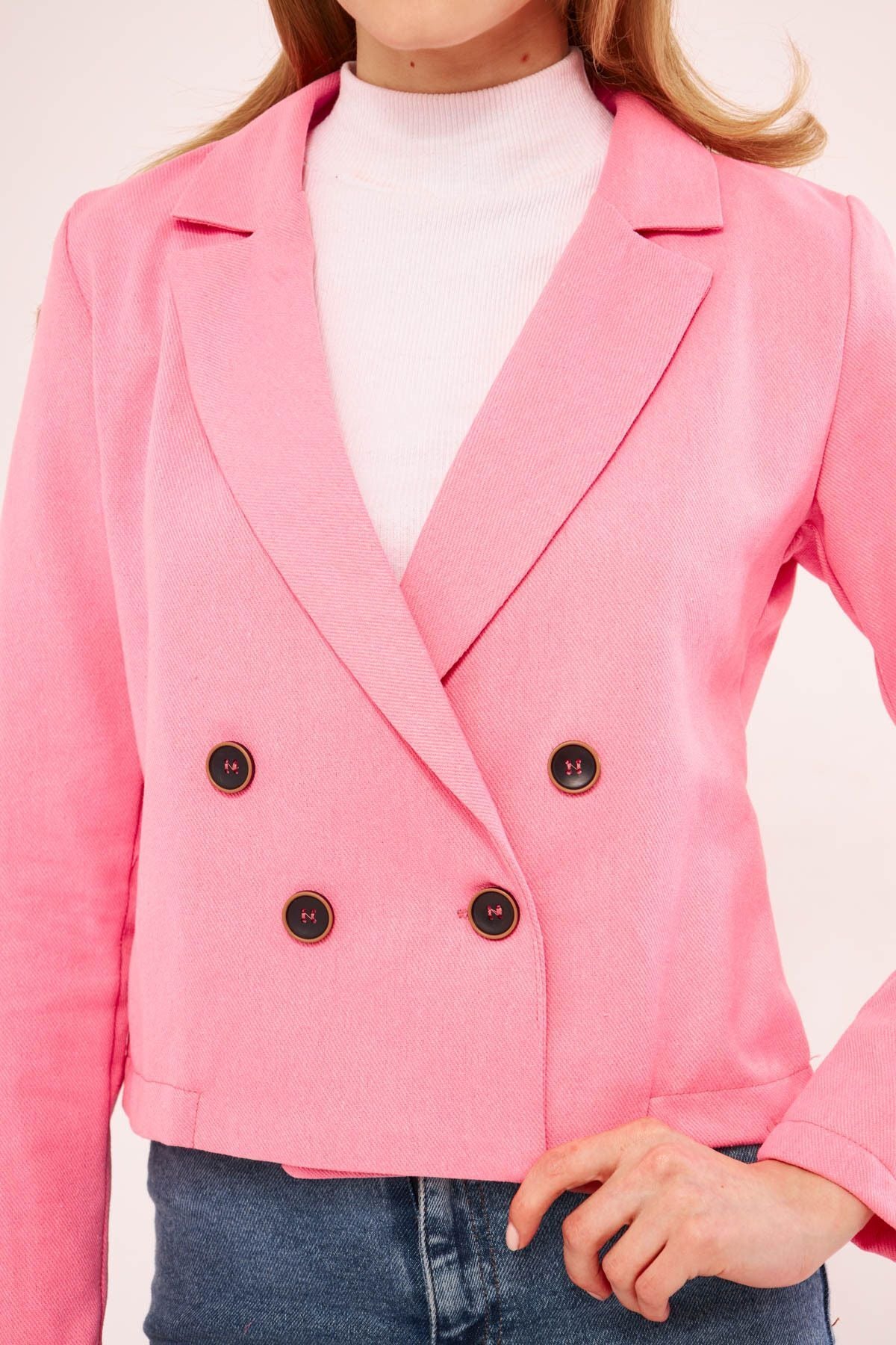 Woman Pink Cruve Yaka Gabardin Crop Jacket ARM-24Y001010