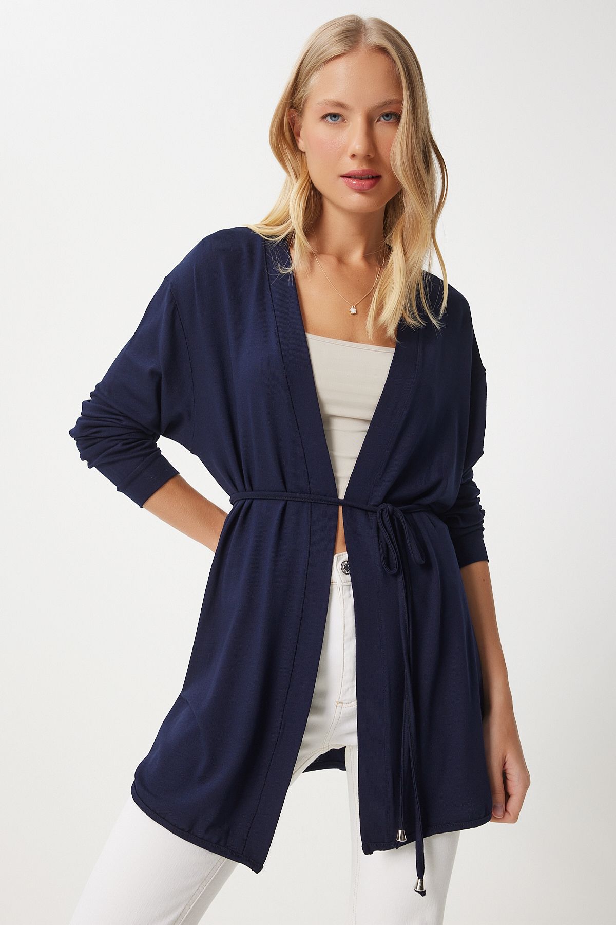 Woman Navy blue seasonal knitted knitwear cardigan EN00620