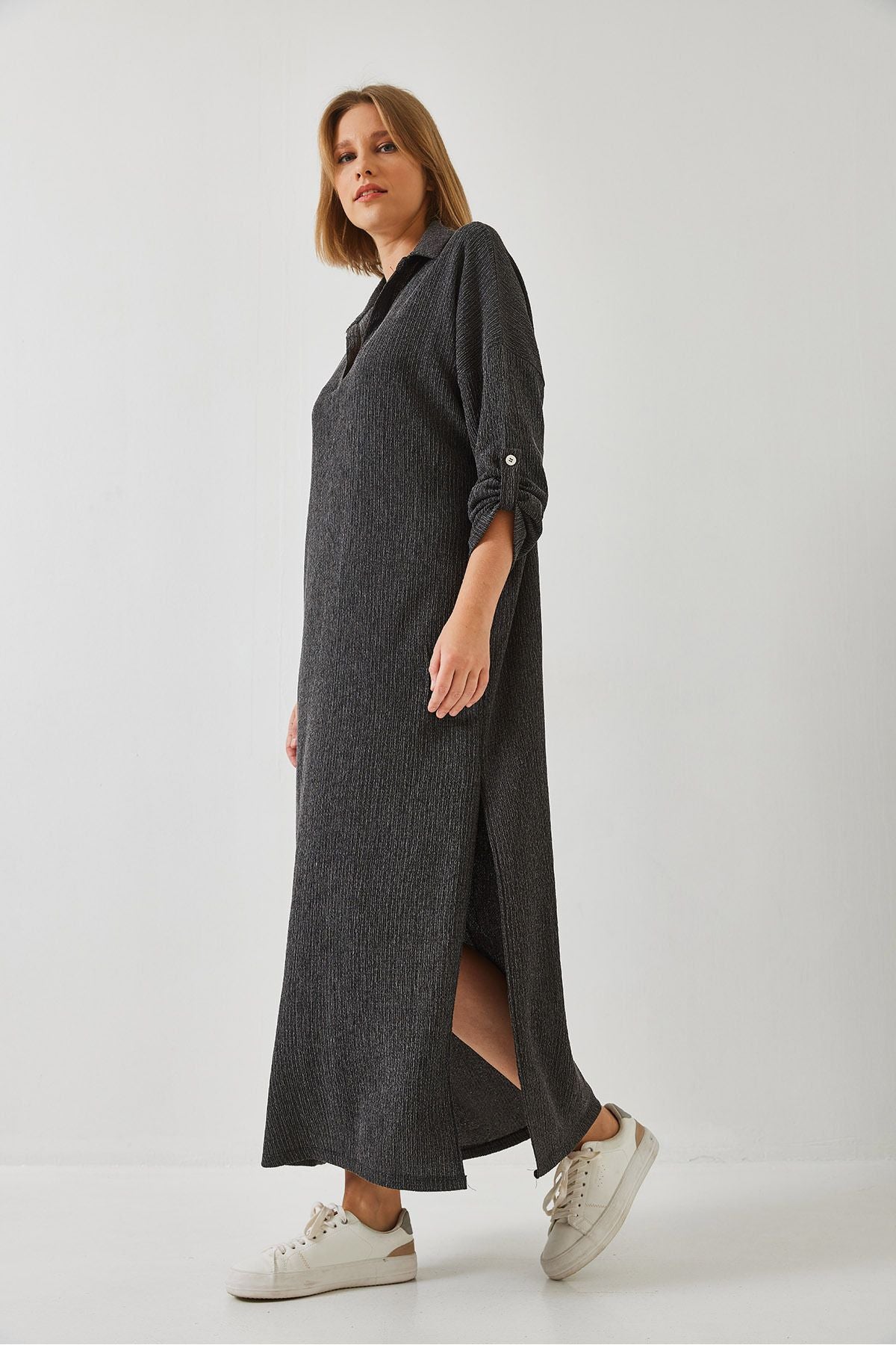 Female slit detailed arm folded dating dating dress 60261046