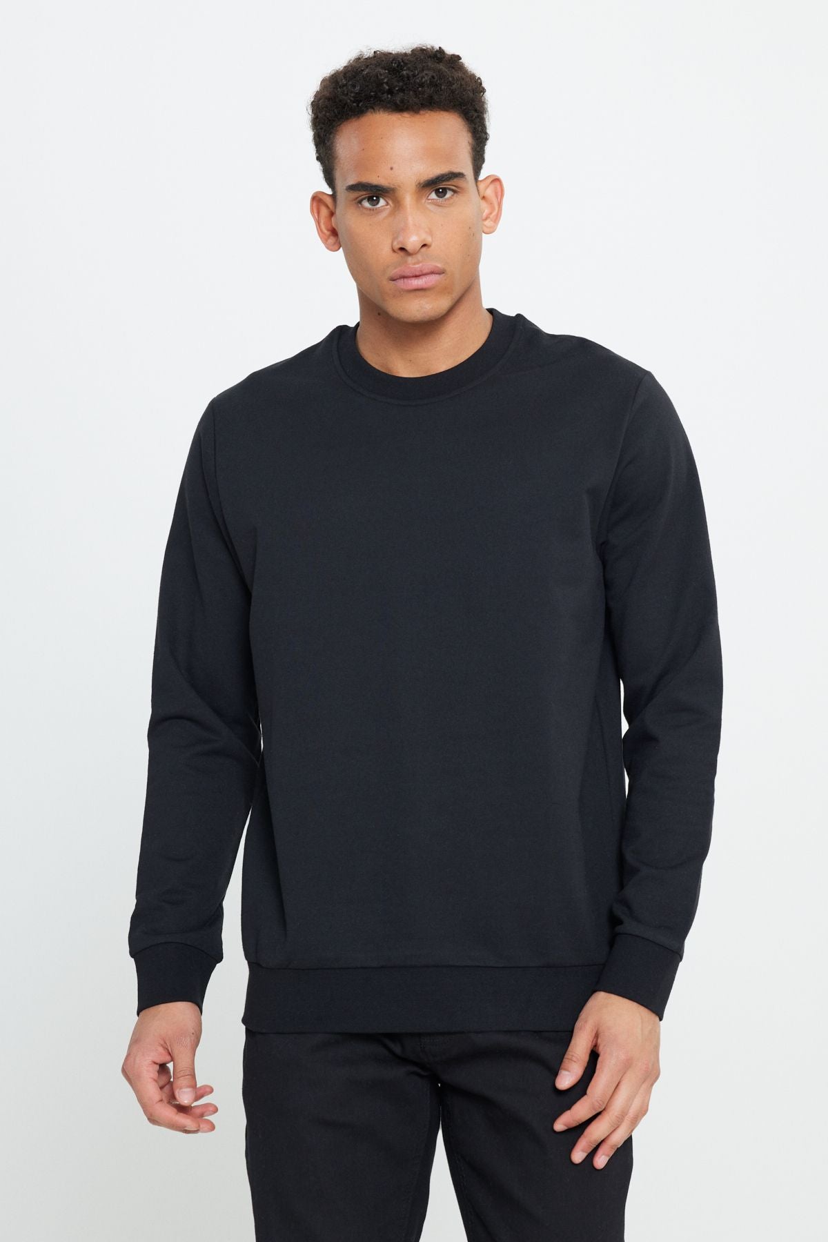 Men's Black 2 Plot Cotton Standard Fit Normal Cut Bicycle Sweatshirt