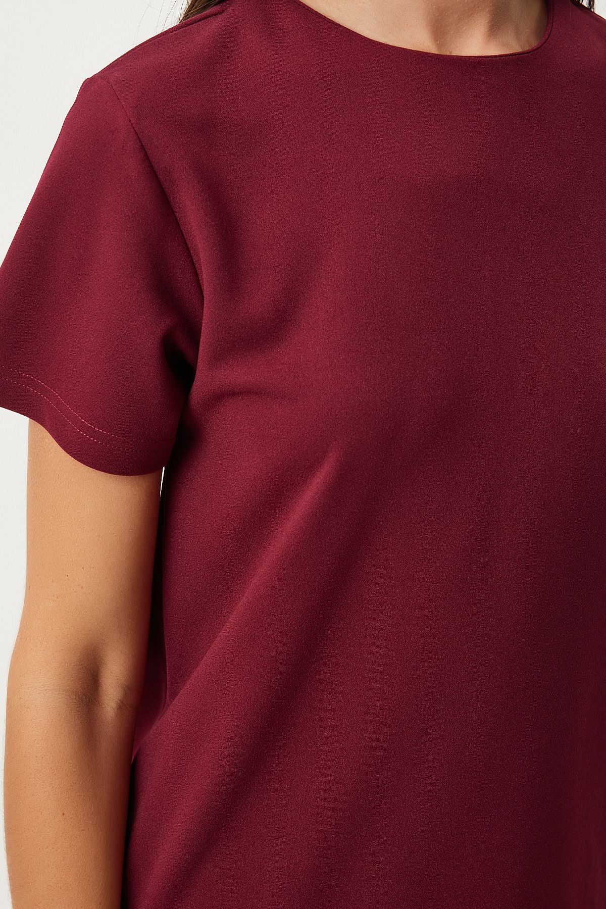 Female Bordeaux Bicycle Neck Basic Crepe Dress to00136