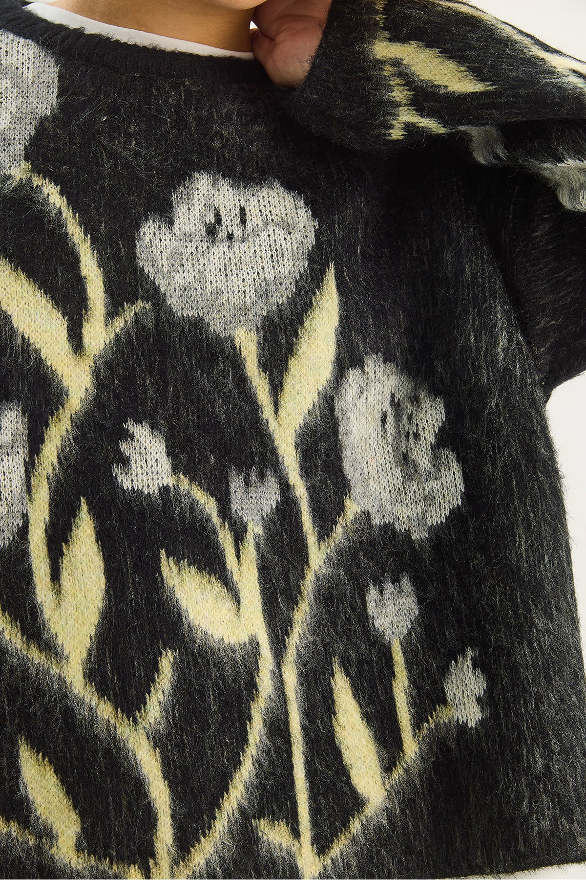 Women's Crew Neck Floral Patterned Rose Gold Oversize Knitwear Sweater 4915 60283587