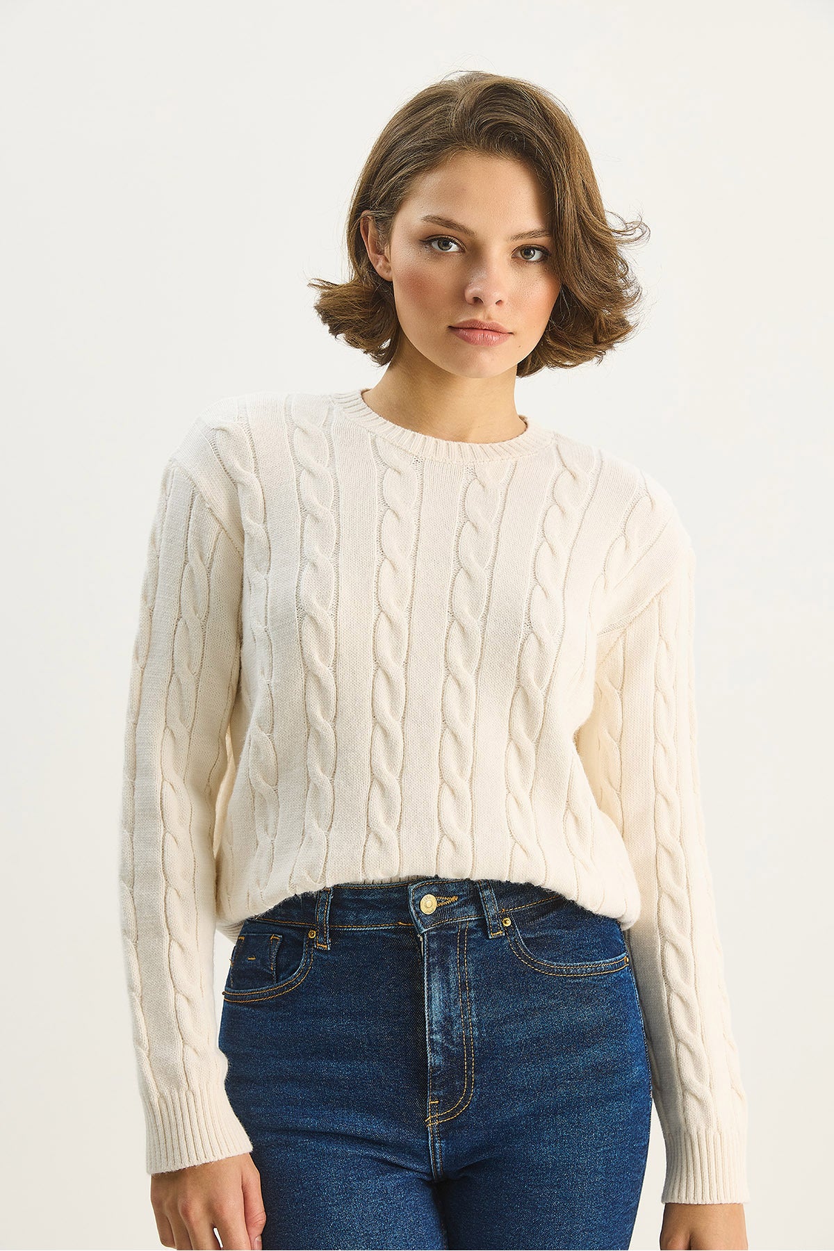 Women's Crew Neck Hair Knitted Knitwear Sweater TK251073 60283705
