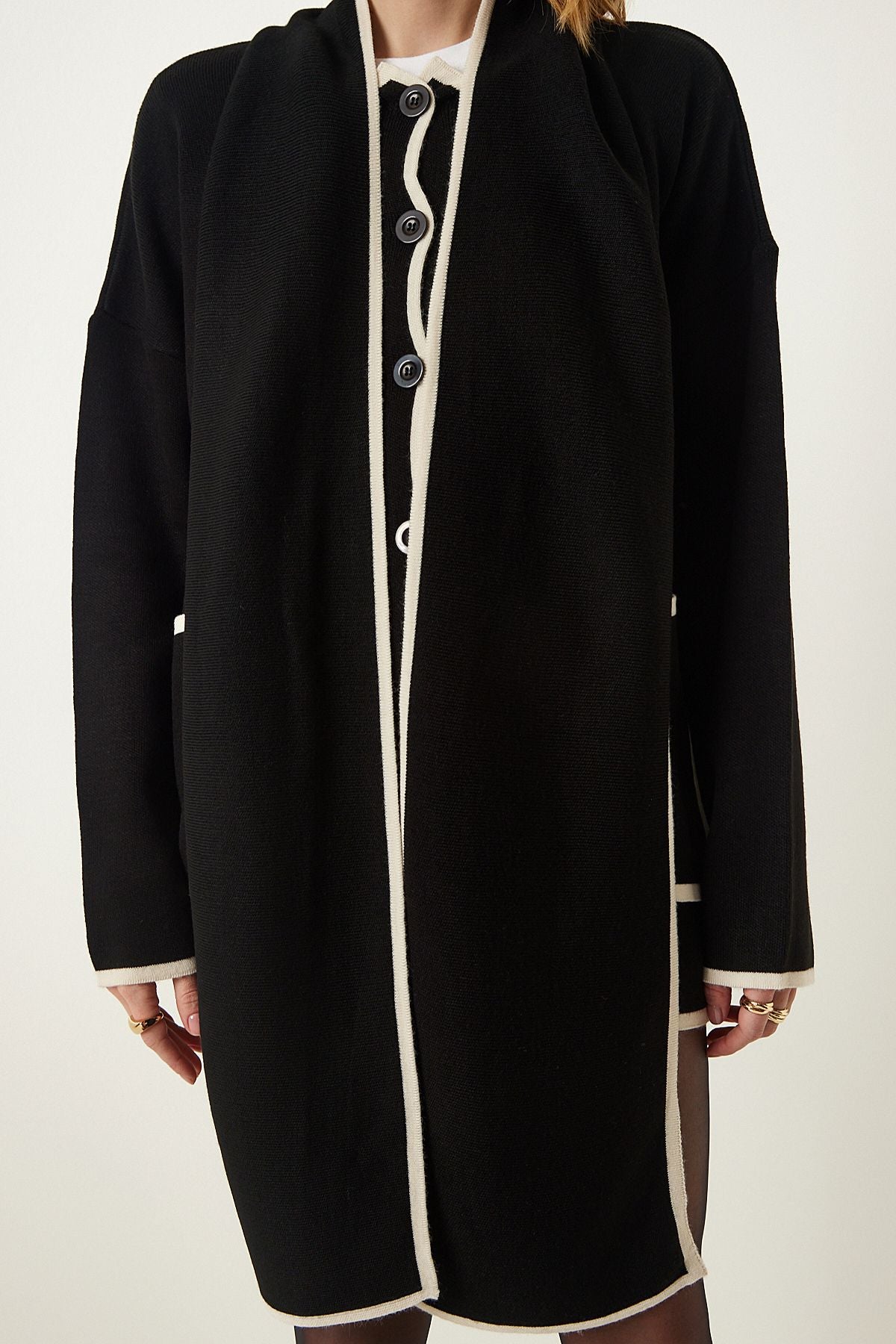 Black scarf seasonal knitwear cardigan DD01291