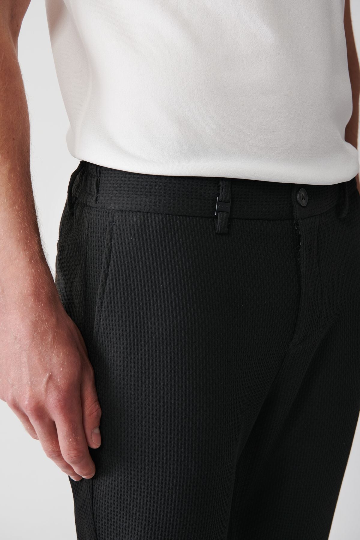 Men's black side pocket with waist tire woolen flexible suit pants a32y3201