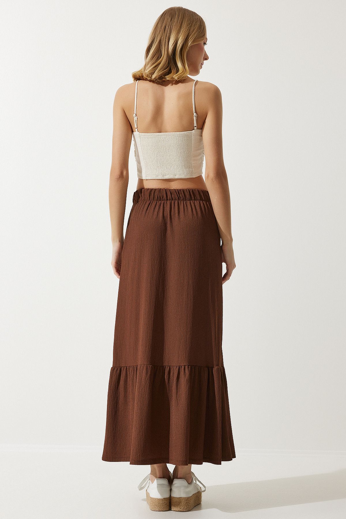 Female brown flywheel summer midi skirt DD01231