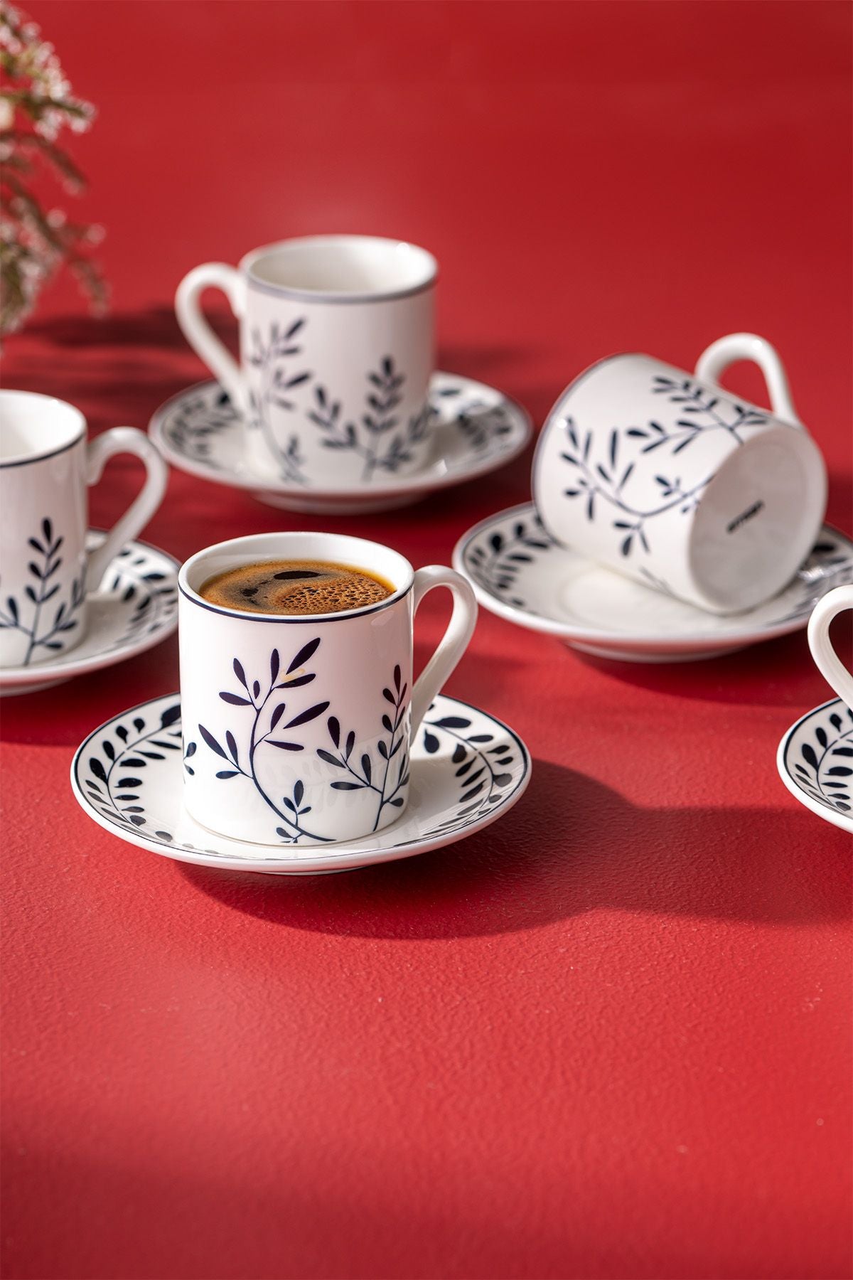 Ivy Wreath New Bone for 6 people coffee cup set 90 ml blue