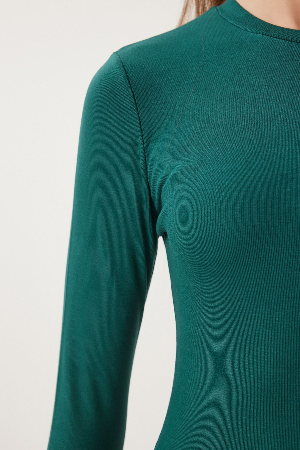 Female Emerald Green Bike Basic Knitting Blouse CR00439