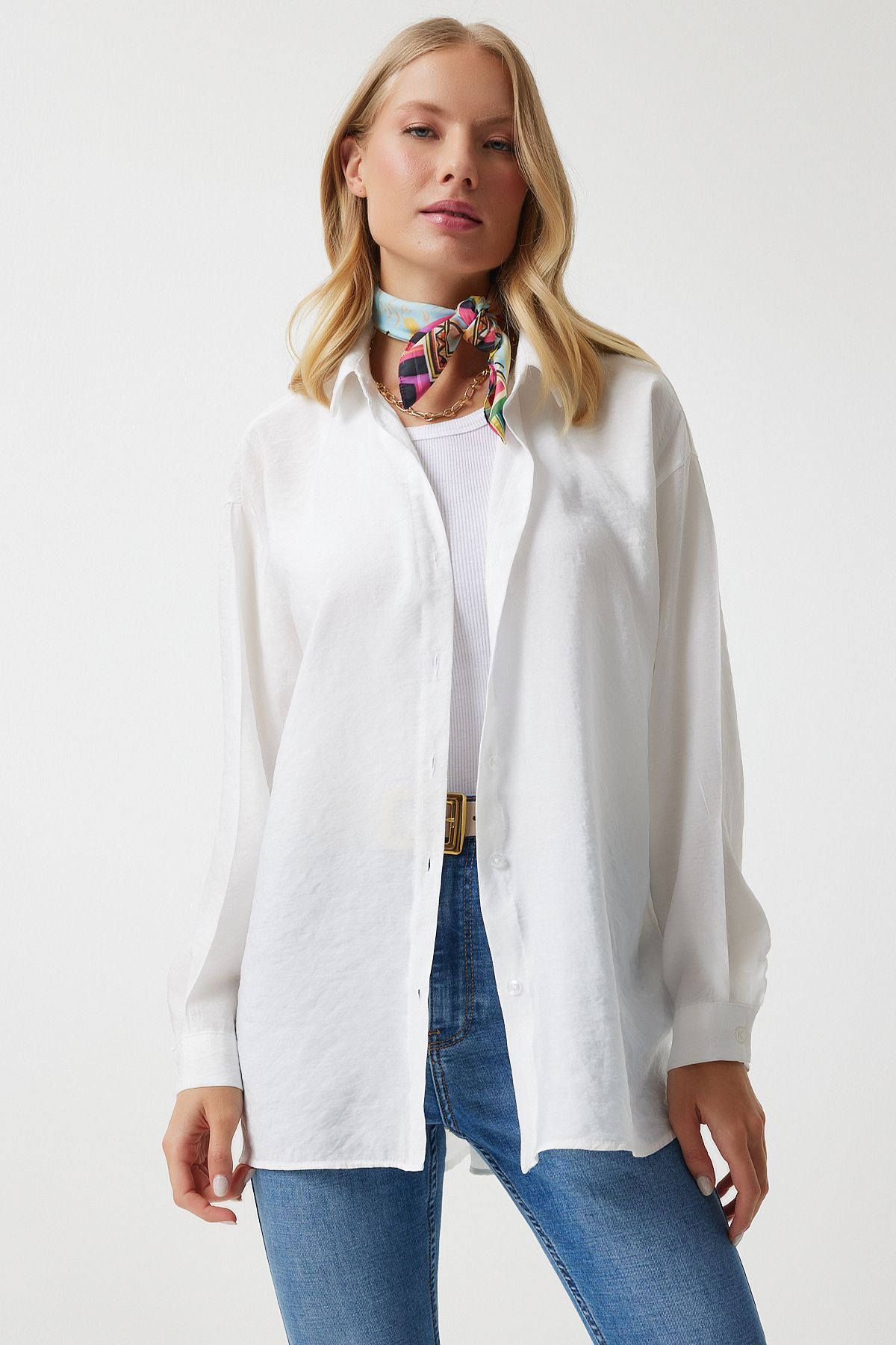 Woman Ekru Oversize Long Linen Ayrrin Shirt to00141